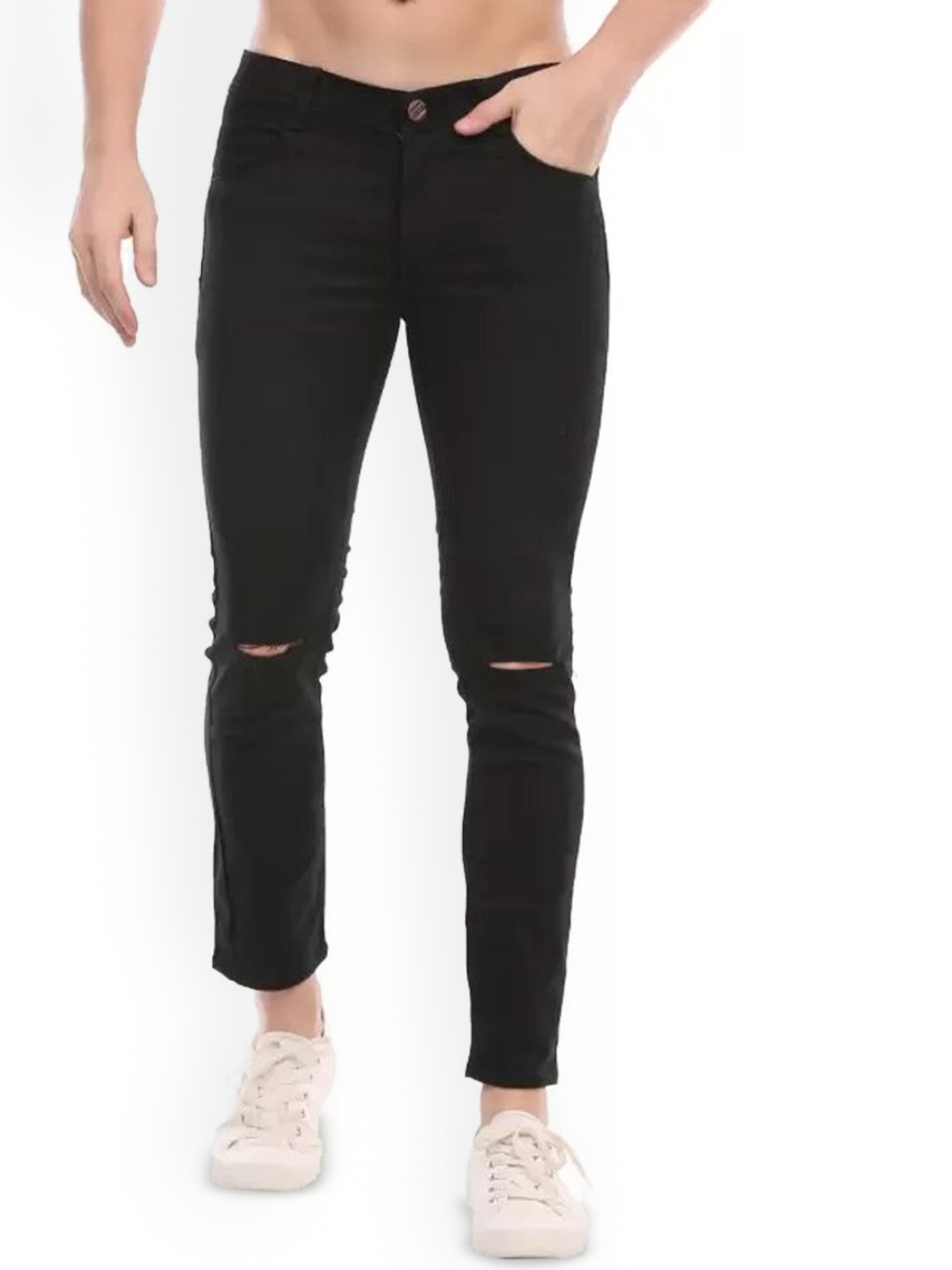 

Linaria Men Classic Skinny Fit Mid Rise Slash Knee Jeans, Black