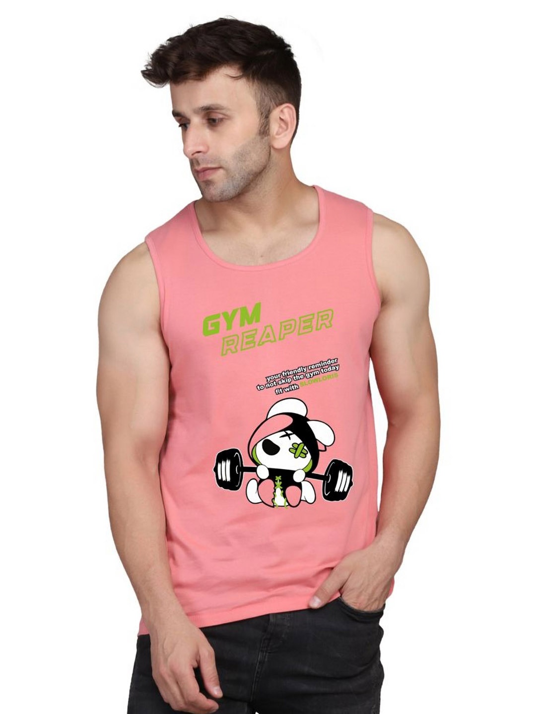 

SLOWLORIS Men Typography Printed Applique Slim Fit T-shirt, Peach
