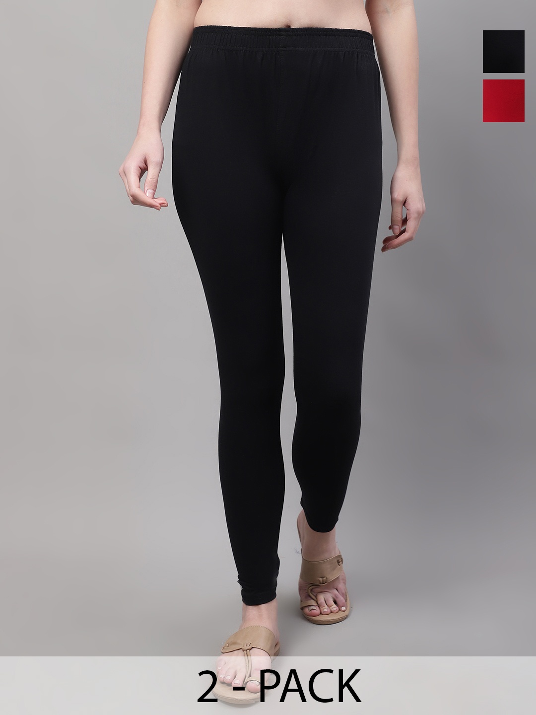 

Valles365 by S.C. Pack Of 2 Cotton Ankle-Length Leggings, Black