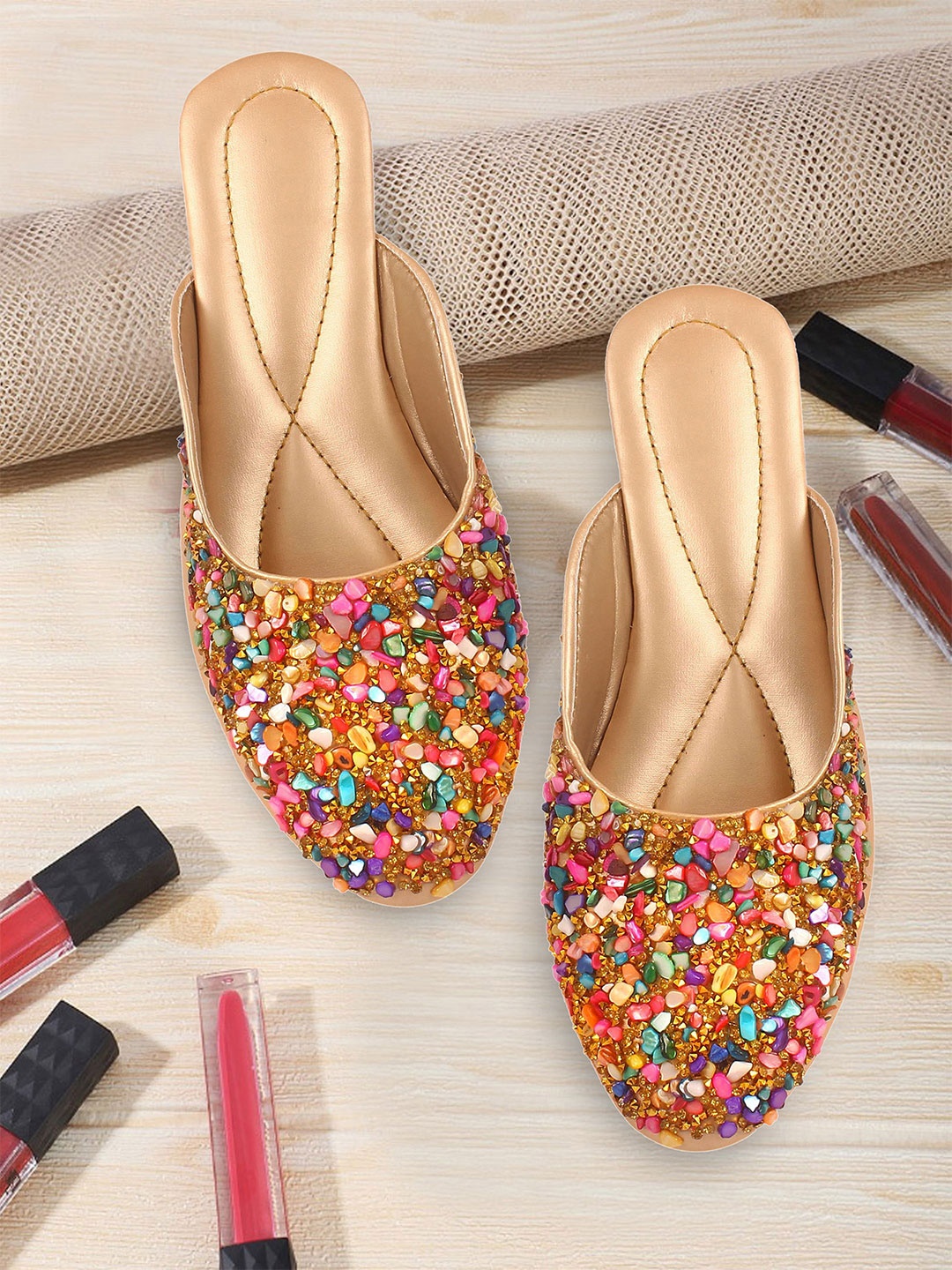 

Bohekant Women Embellished Party Mules Flats, Gold