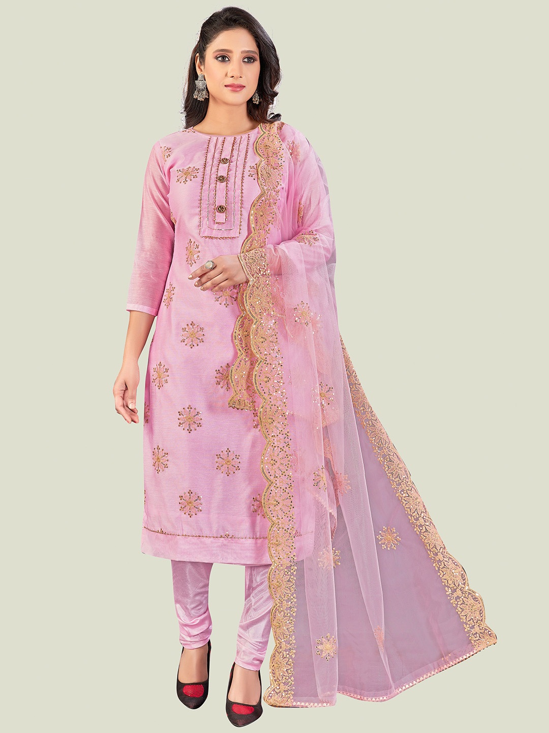 

HERE&NOW Floral Embroidered Unstitched Dress Material, Pink