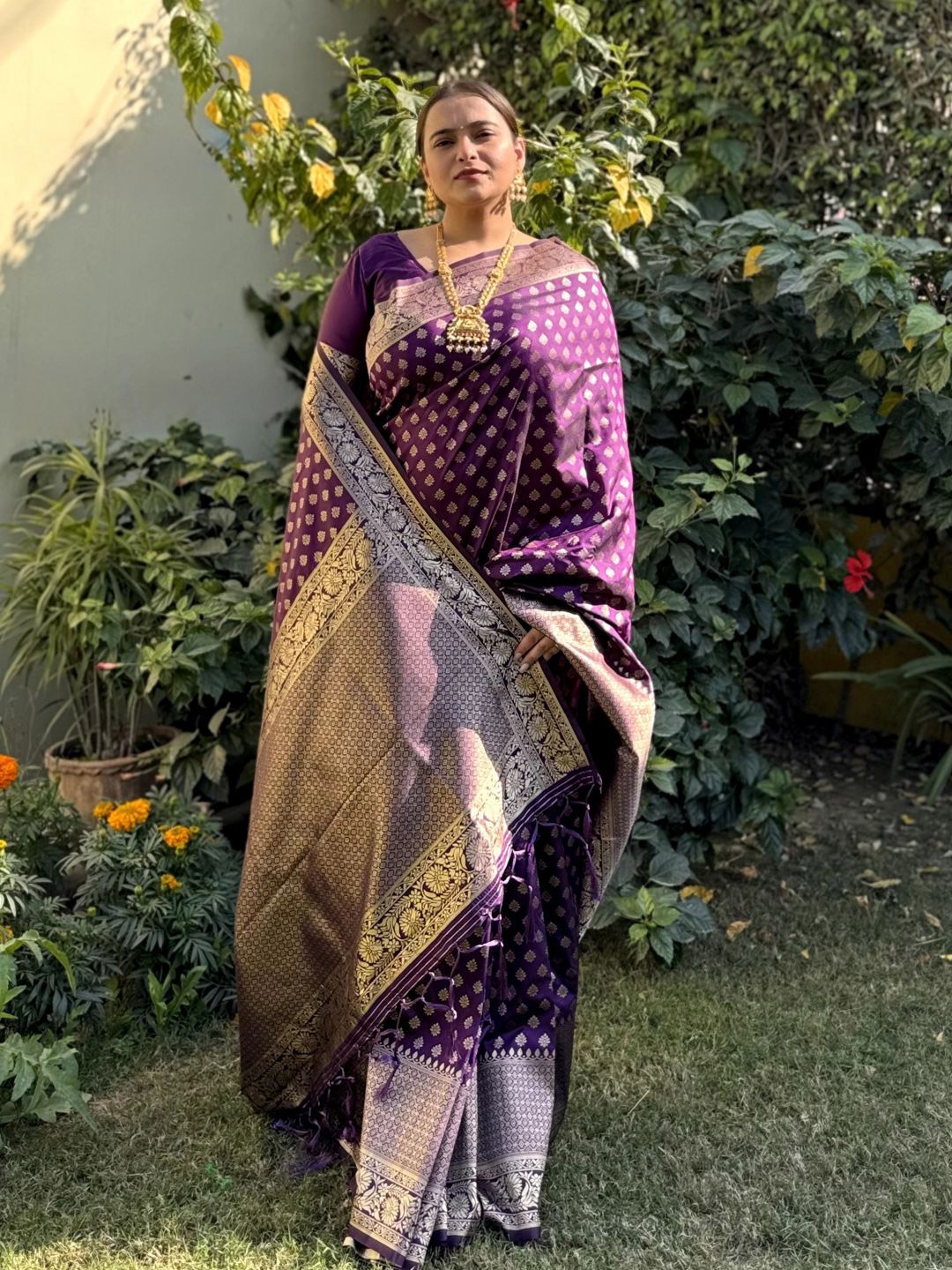 

SILKWEAR Woven Design Printed Zari Pure Silk Banarasi Saree, Purple