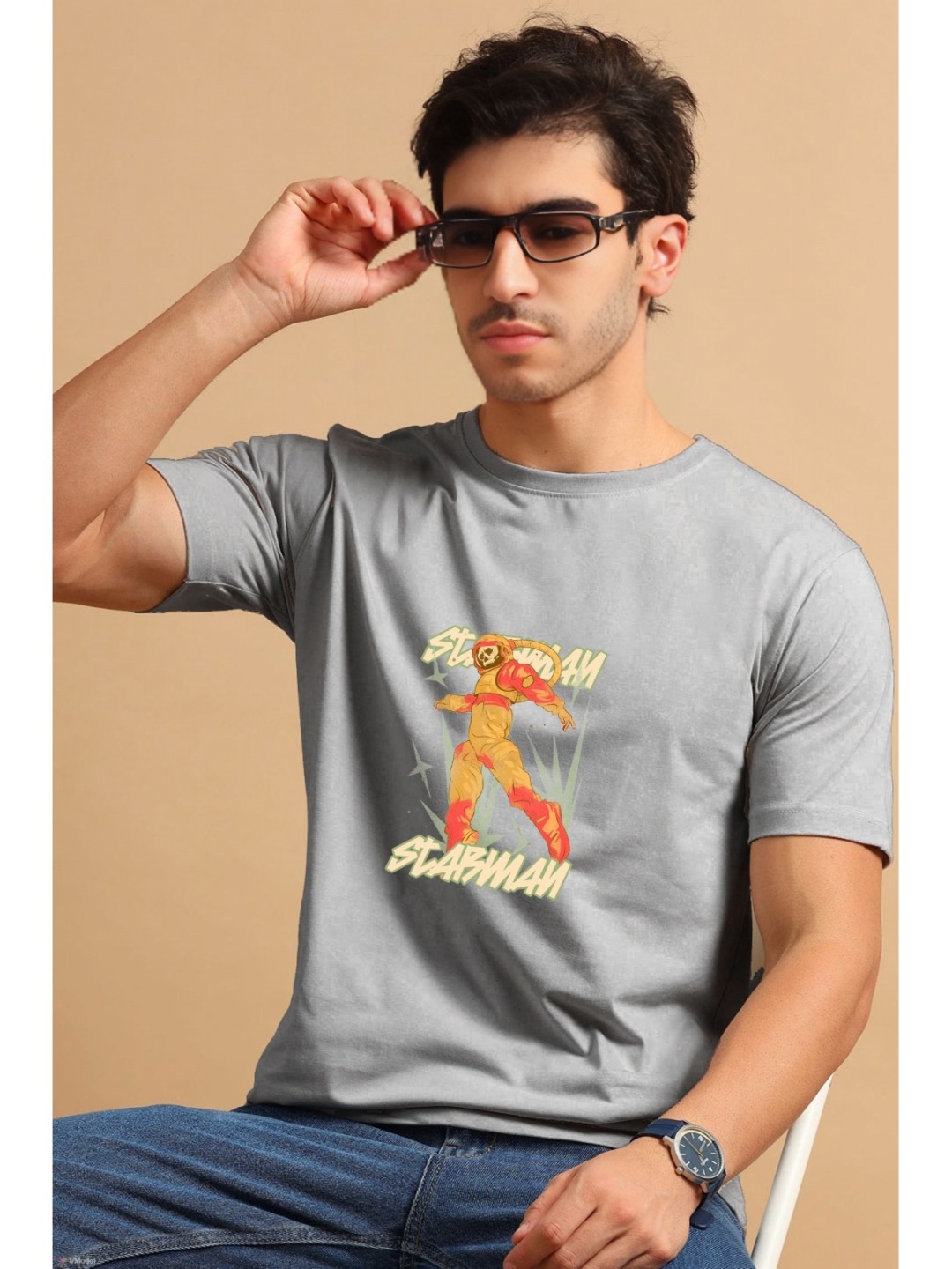 

Enciger Men Printed Applique T-shirt, Grey