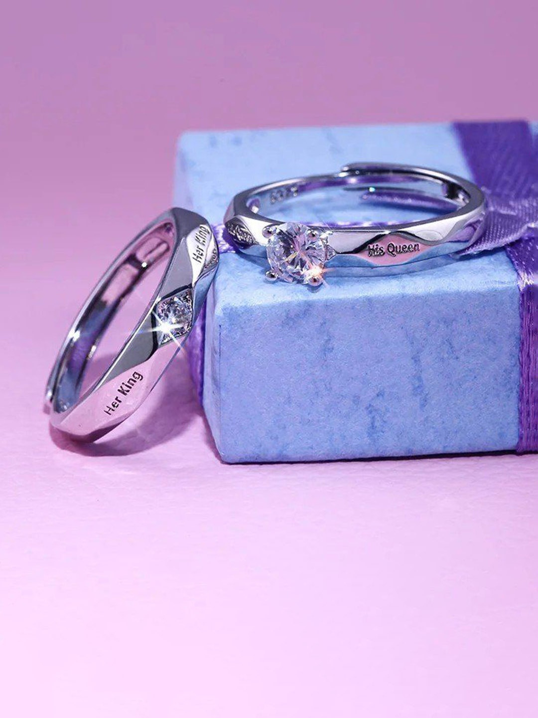 

AGARWALPRODUCT Set Of 2 Silver Plated Couple Finger Rings Adjustable Ring