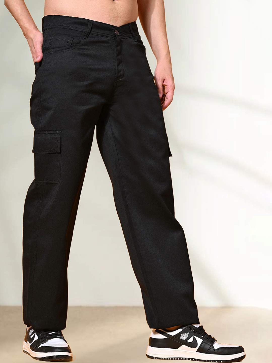 

LINARIA Men Classic Regular Fit Stretchable Cargo Styles Jeans, Black