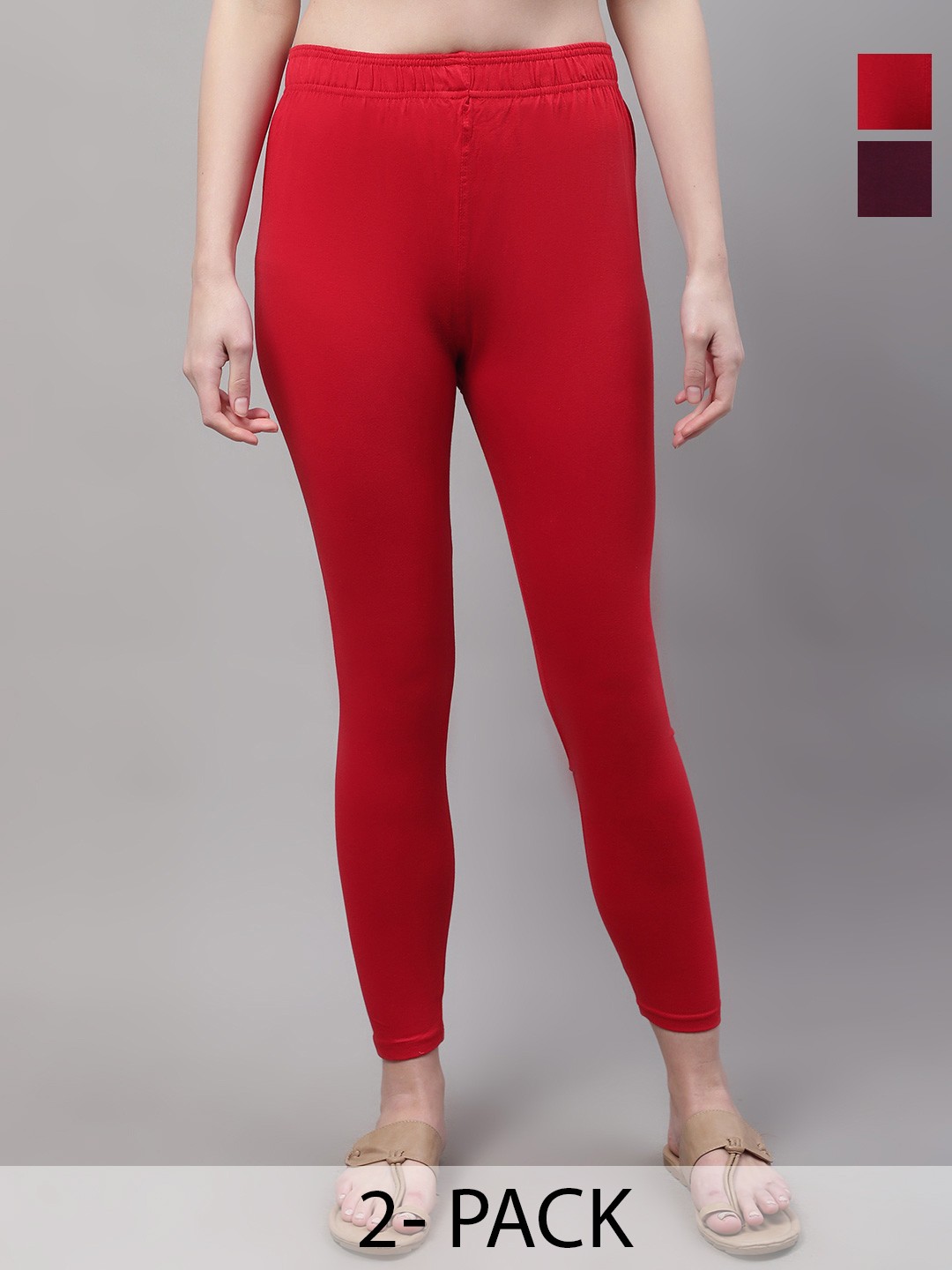 

Valles365 by S.C. Women Pack Of 2 Cotton Mid-Rise Ankle-Length Leggings, Red