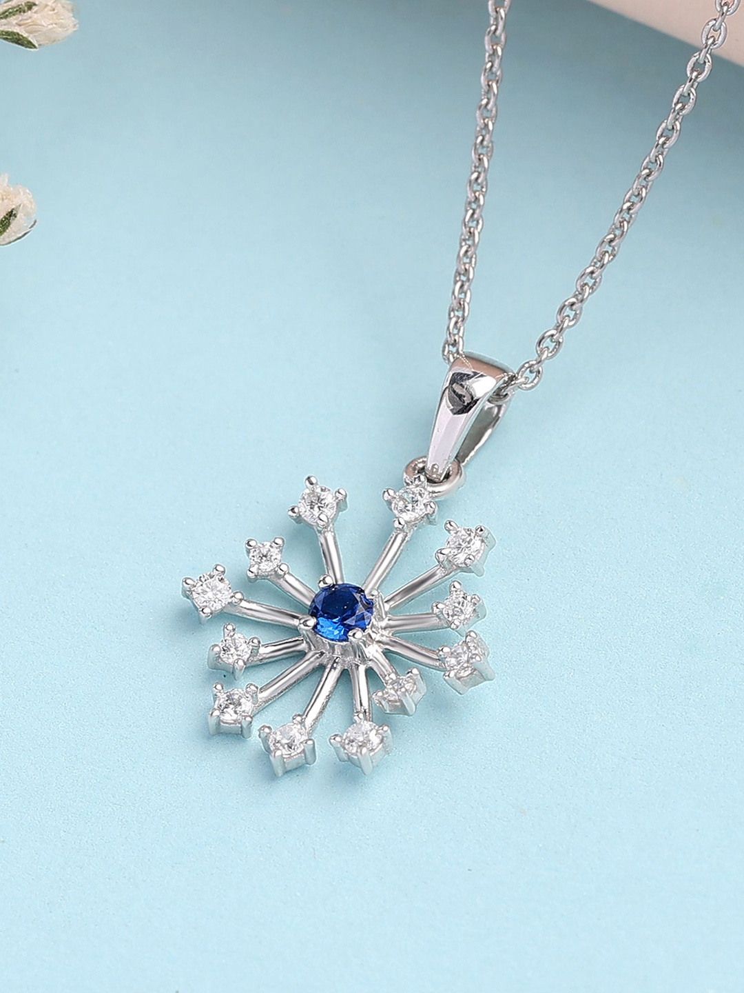 

Ornate Jewels 925 Silver Blue Sapphire Pendant With Chain