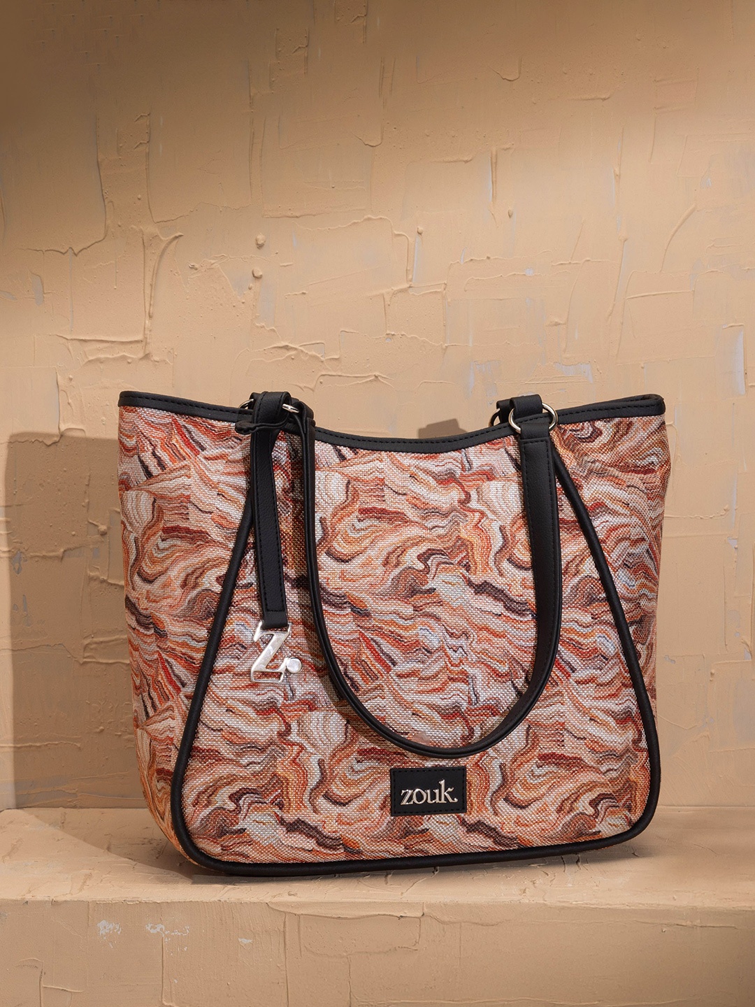

ZOUK Women Abstract Printed Structured Shoulder Bag, Beige