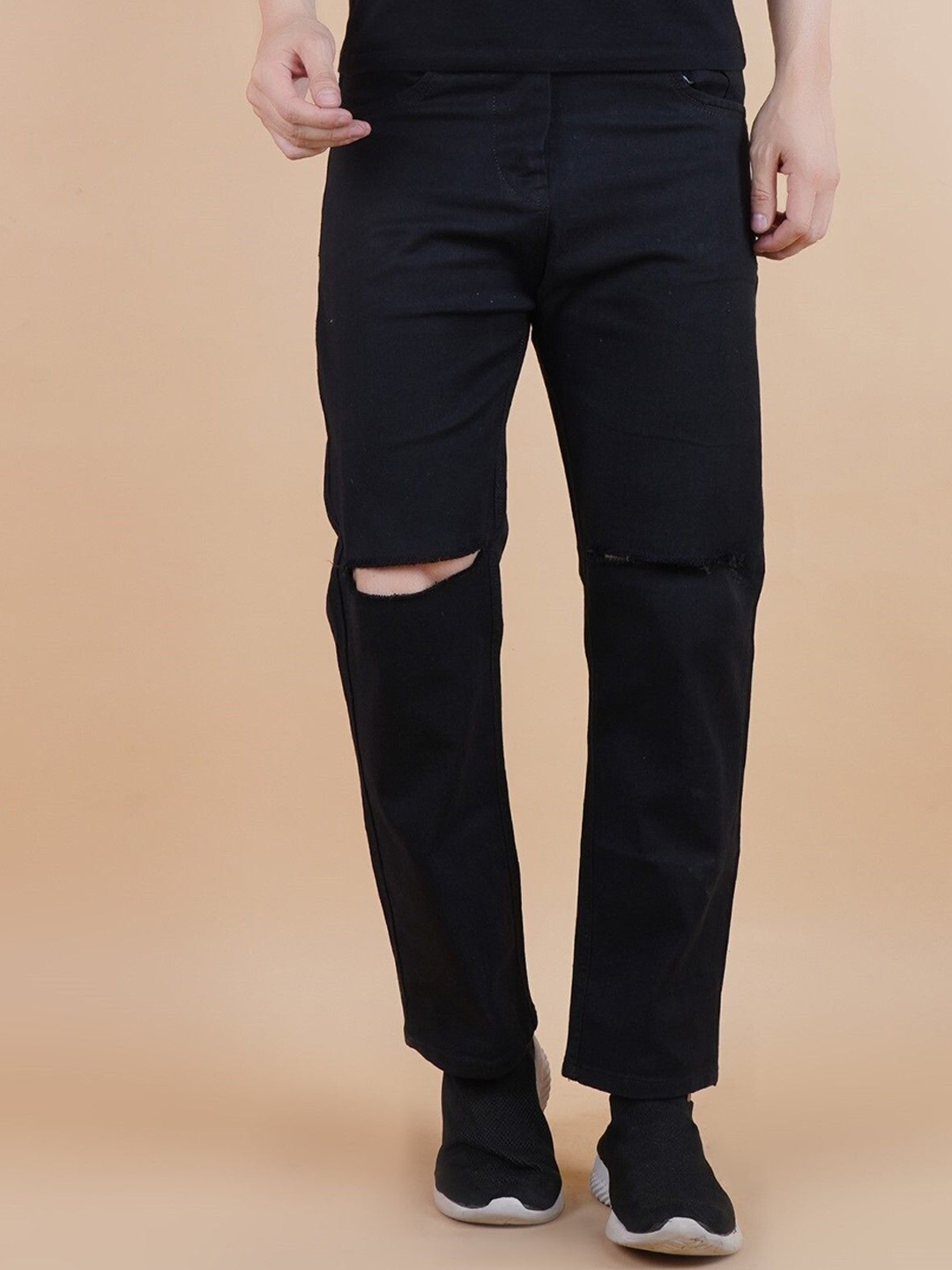 

LINARIA Men Classic Relaxed Fit Slash Knee Jeans, Black