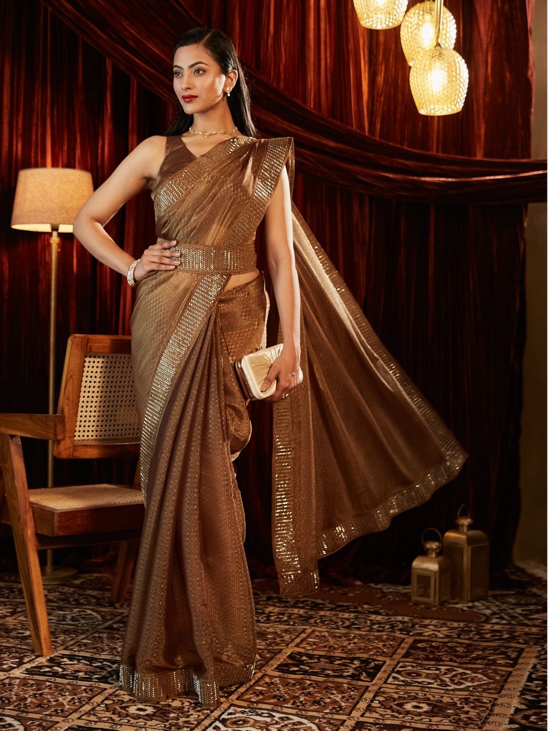 

kasee Embellished Embroidered Art Silk Saree, Brown