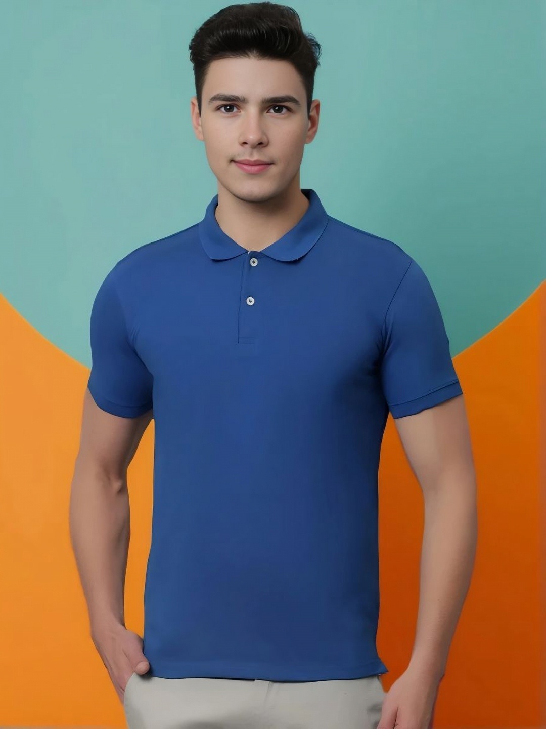 

Moda Rapido Men Polo Collar Indigo T-shirt, Rose