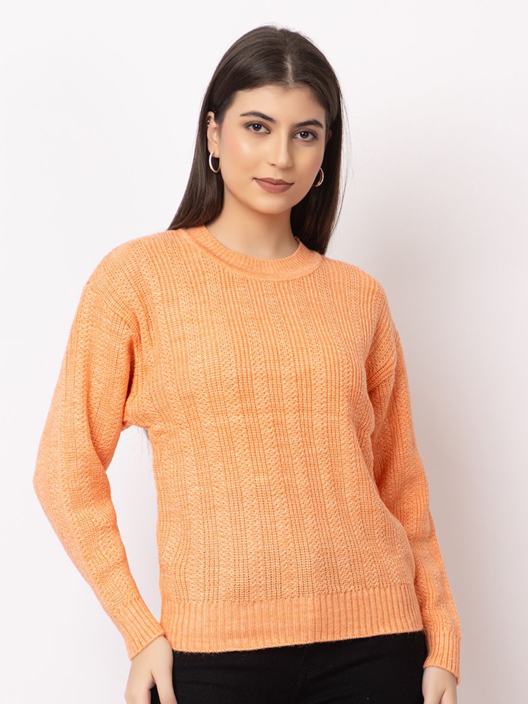 

Dadu Dayal Women Striped Woollen Pullover, Orange