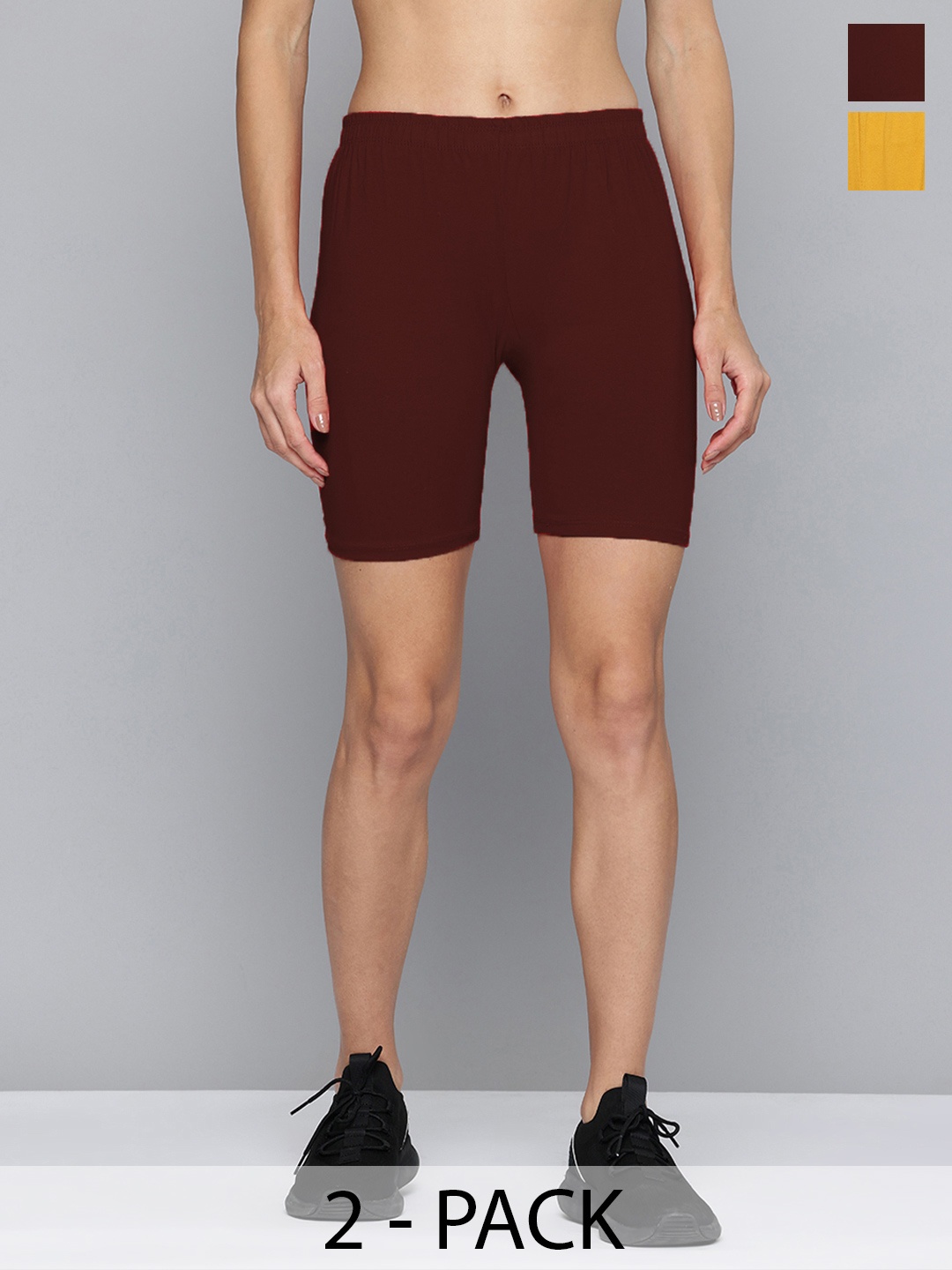 

Jinfo Women Pack of 2 Cotton Skinny Fit Cycling Sports Shorts, Brown