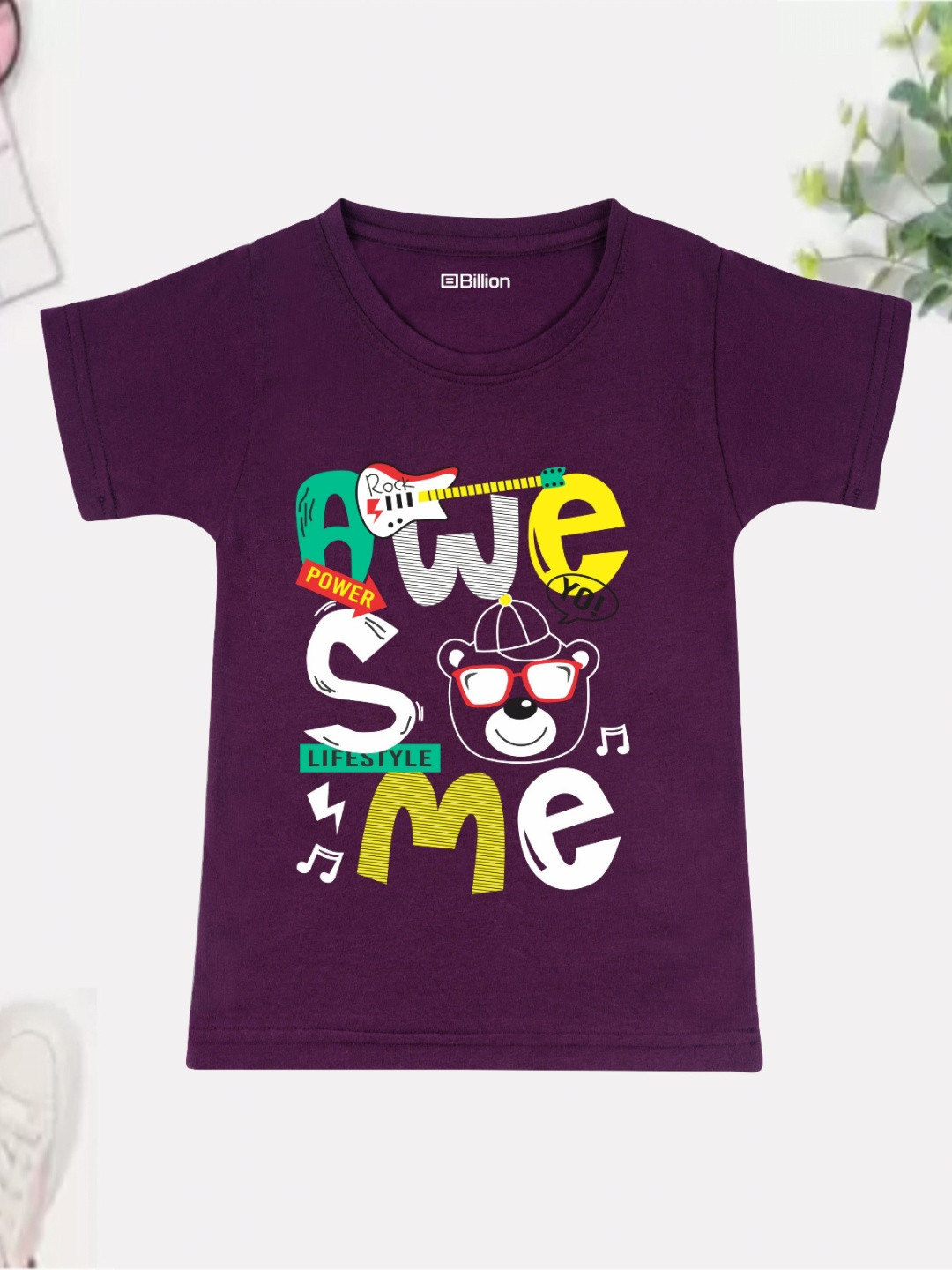 

Billion Boys Printed Bio Finish Applique T-shirt, Purple