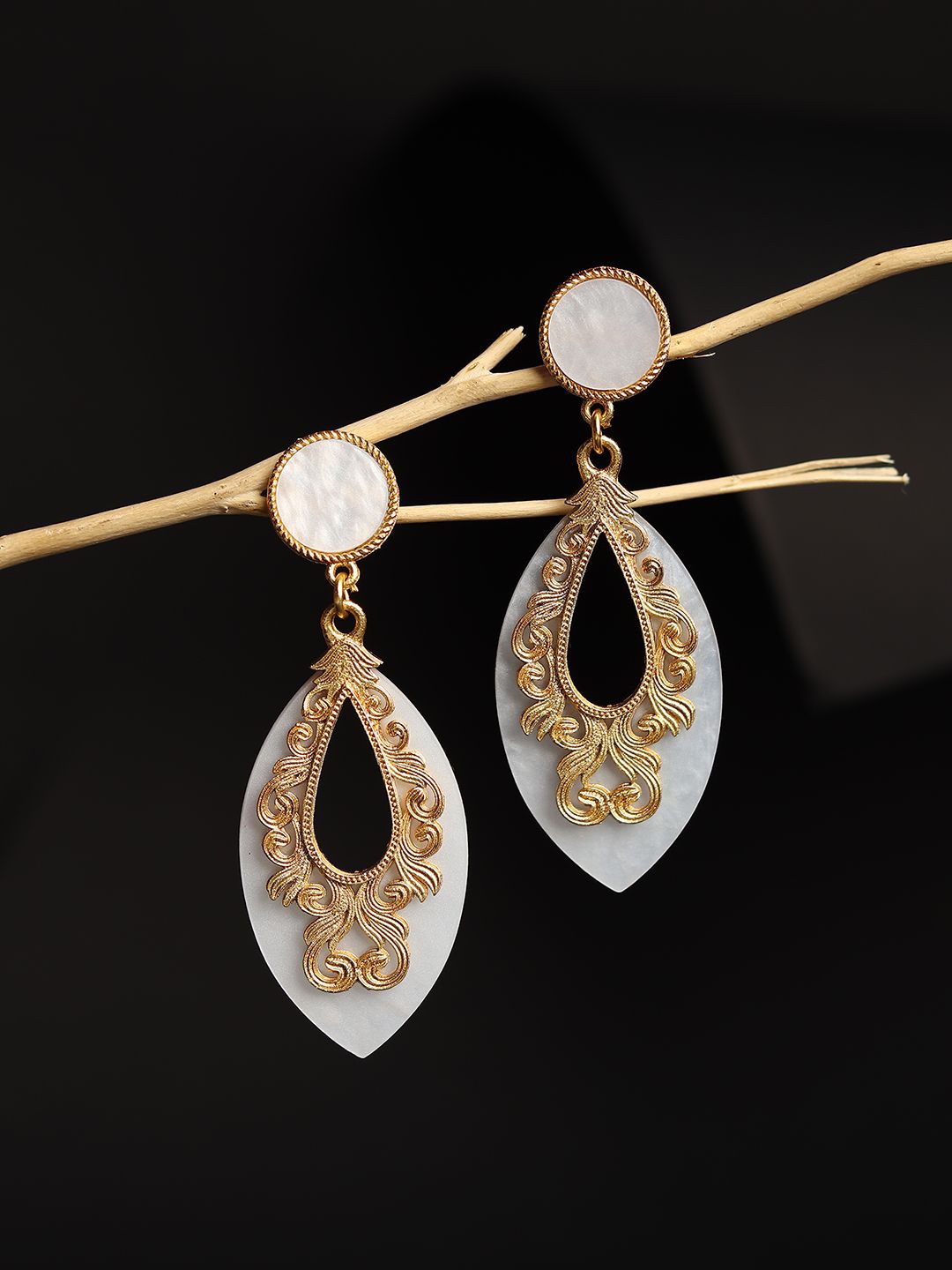 

RHOSYN Gold-Plated Artificial Stones Studded Contemporary Drop Earrings