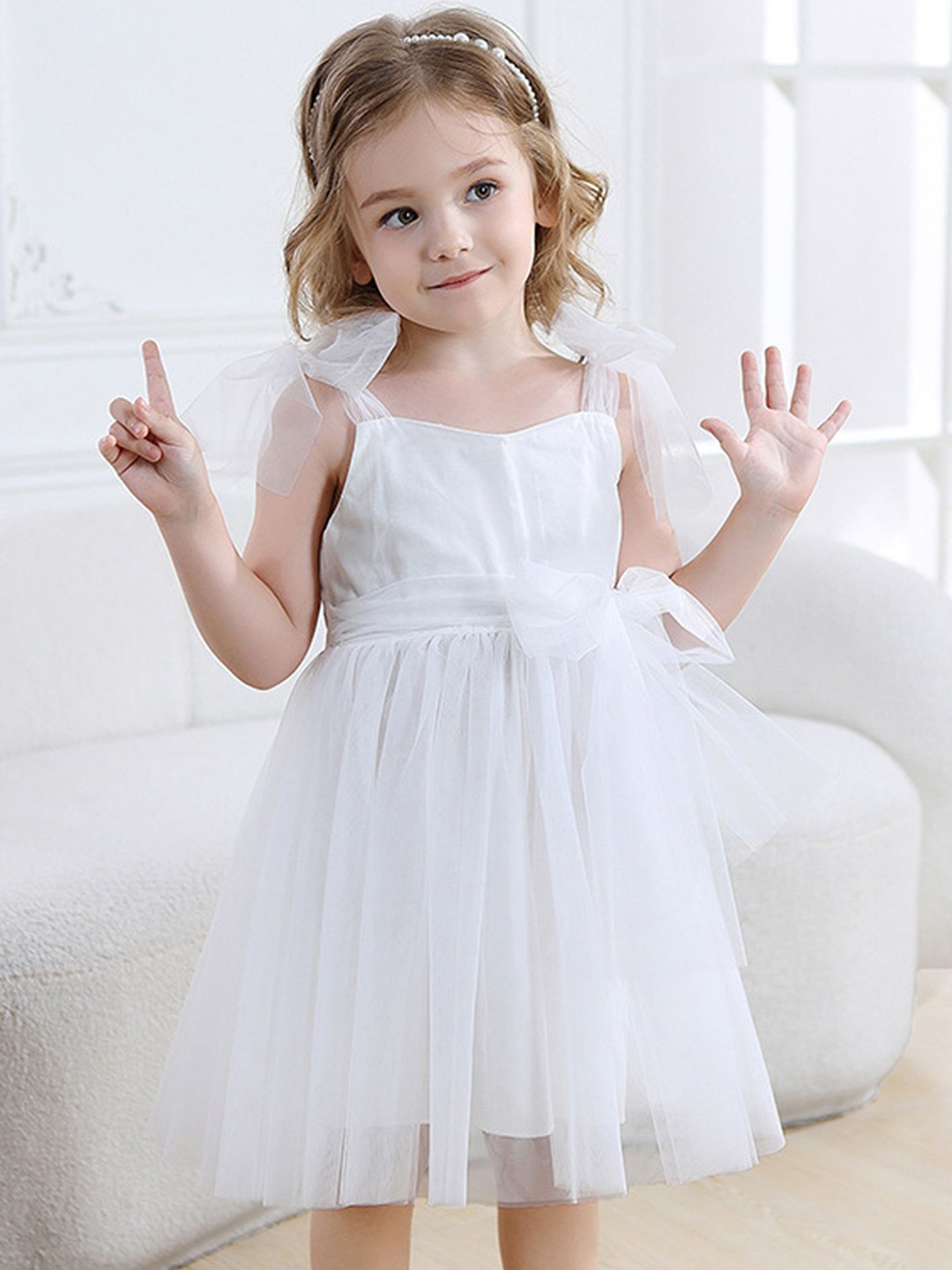 

LULU & SKY Girls Bow Tulle Fit & Flare Dress, White