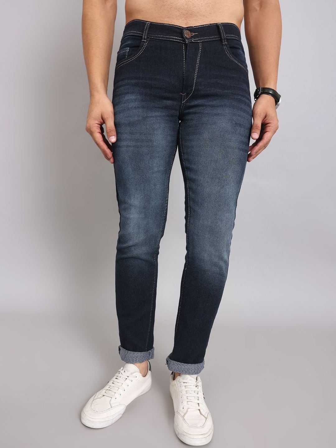 

LINARIA Men Cotton Classic Tapered Fit Heavy Fade Jeans, Blue