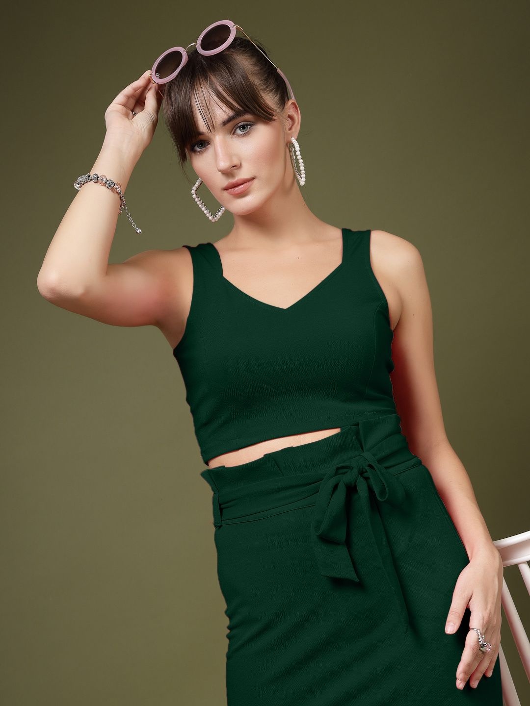 

DressBerry Women Sweetheart Neck Crop Top, Green