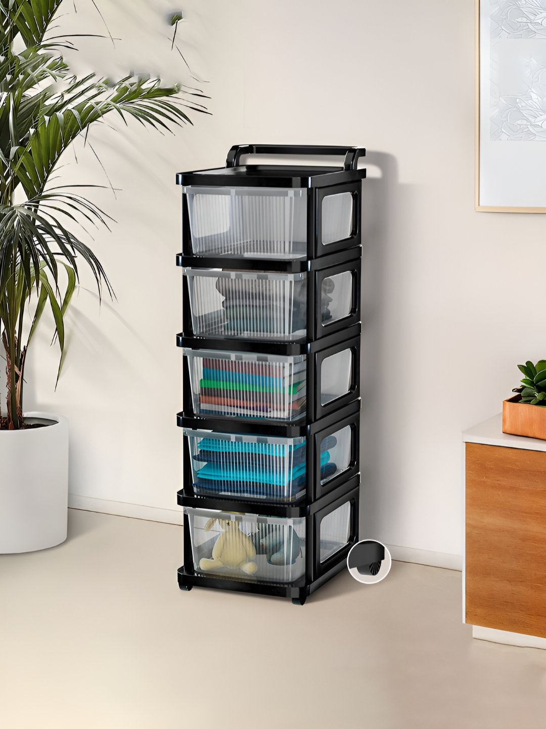 

Kuber Industries Transparent & Black 5 Layer Modular Storage Drawer