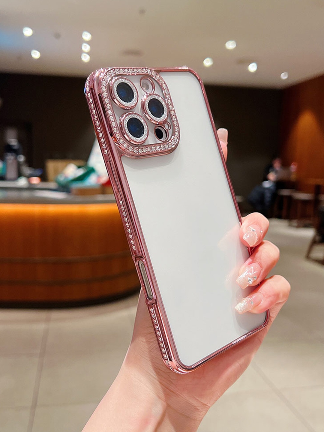 

Luxury Kase Sparkling Bling Diamond Camera Protection iPhone 16 Pro Max Back Case, Rose gold