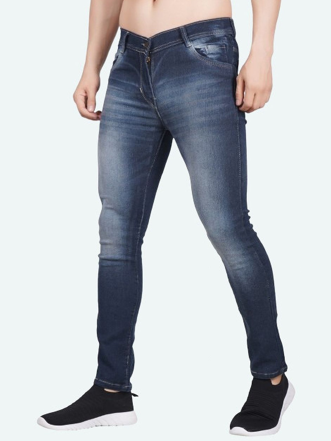 

LINARIA Men Classic Slim Fit Low Distress Heavy Fade Jeans, Blue
