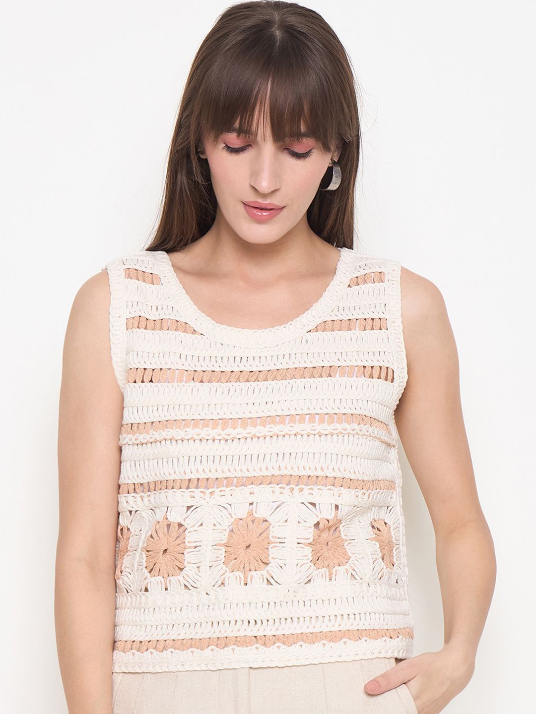 

Madame Floral Self Design Top, Beige