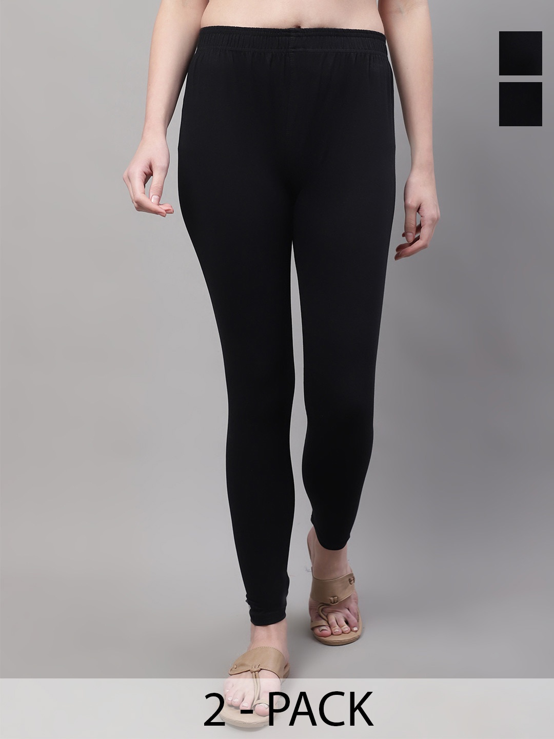 

Valles365 by S.C. Women Pack Of 2 Cotton Ankle Length Leggings, Black
