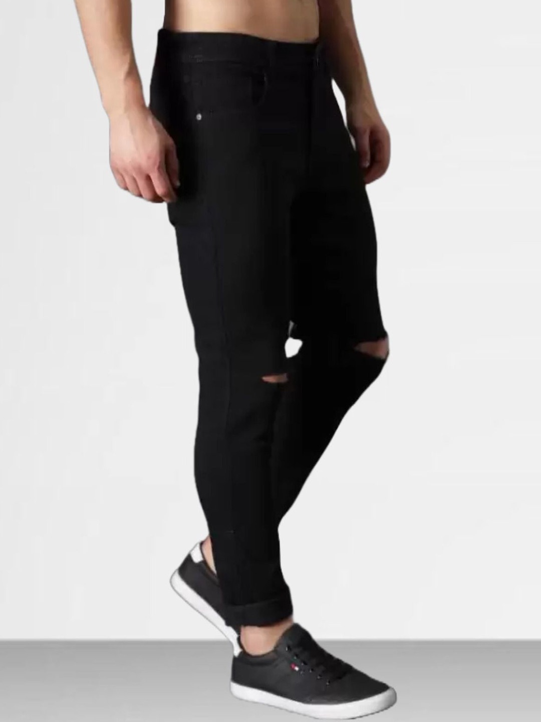 

LINARIA Men Classic Slash Knee Mid-Rise Jeans, Black