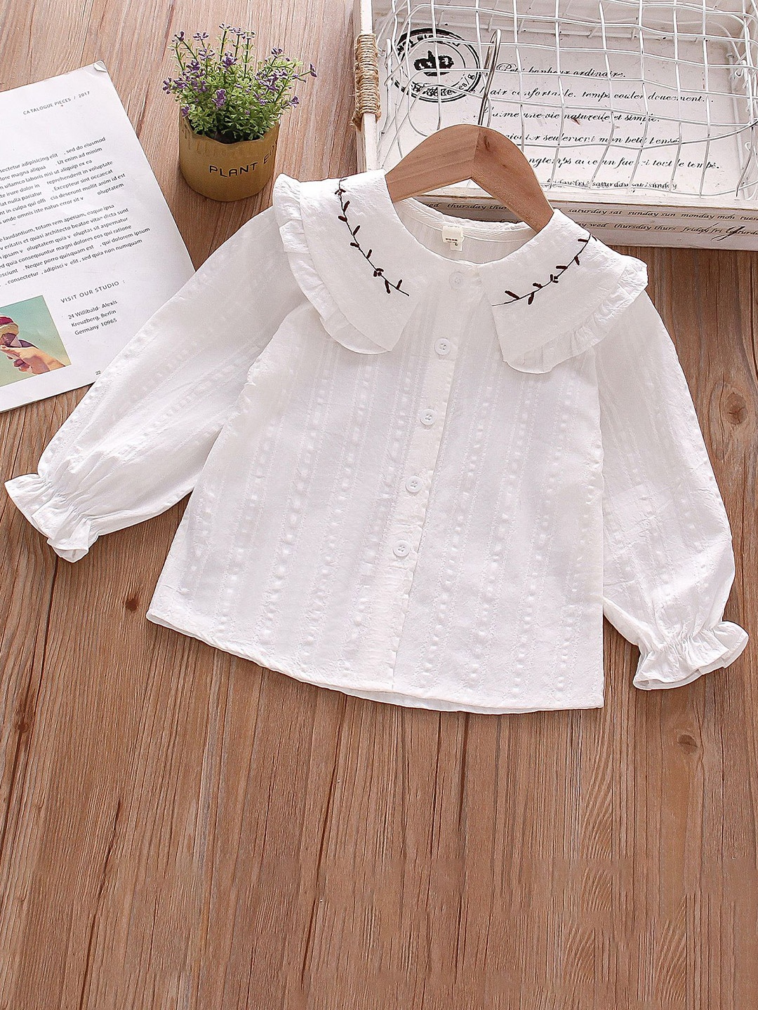 

LULU & SKY Girls Opaque Striped Casual Shirt, White