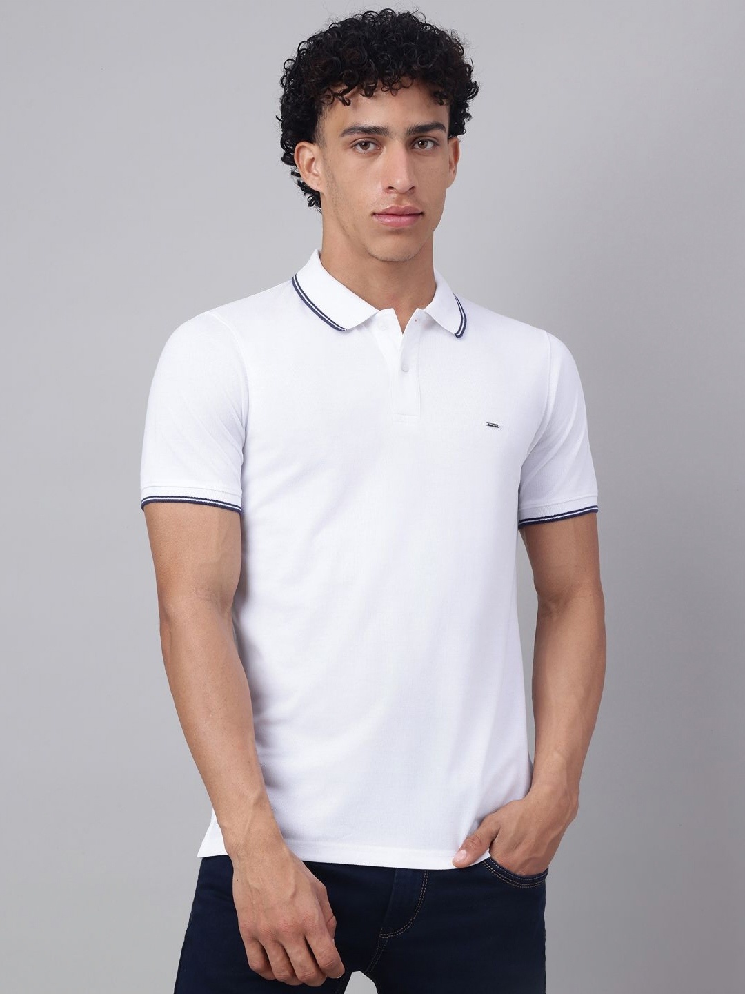 

Richlook Men Polo Collar Pockets T-shirt, White