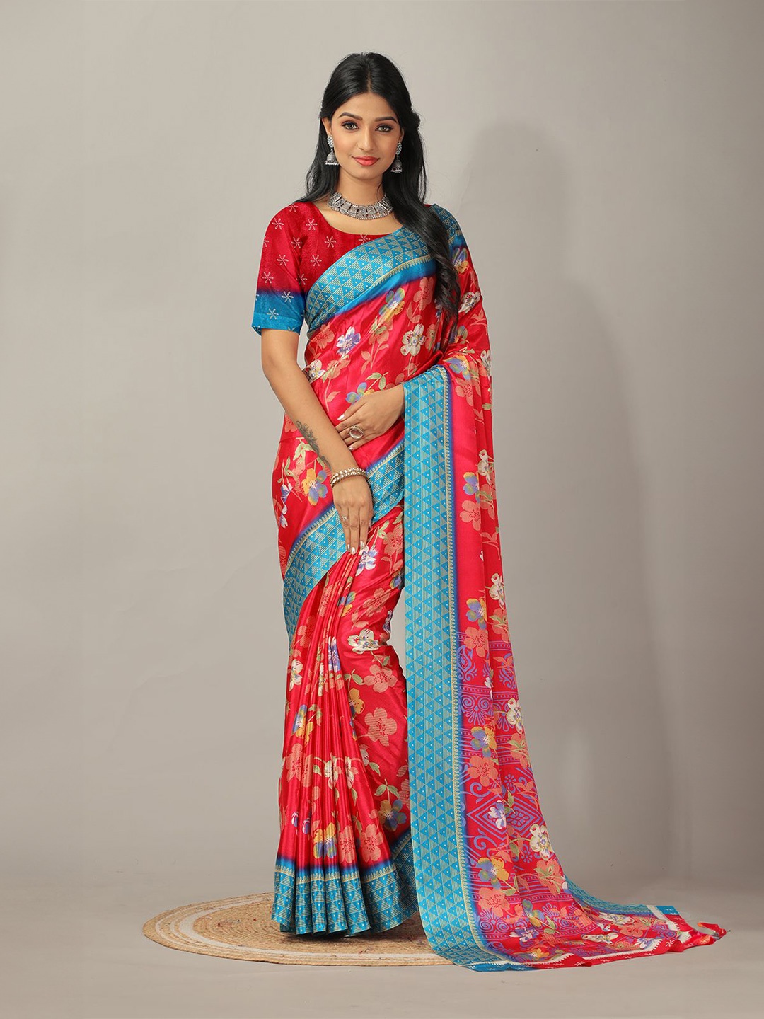 

VIRENDRA TEXTILES Floral Pure Crepe Saree, Rose