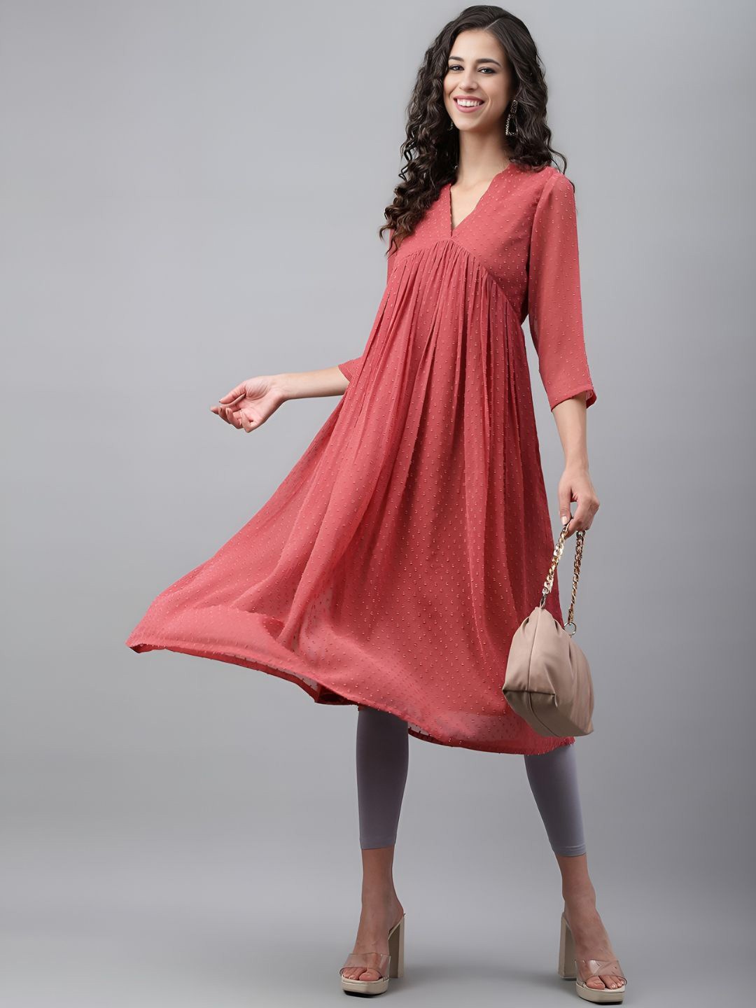 

Shree Infinity Export Embroidered Fit & Flare Dress, Peach