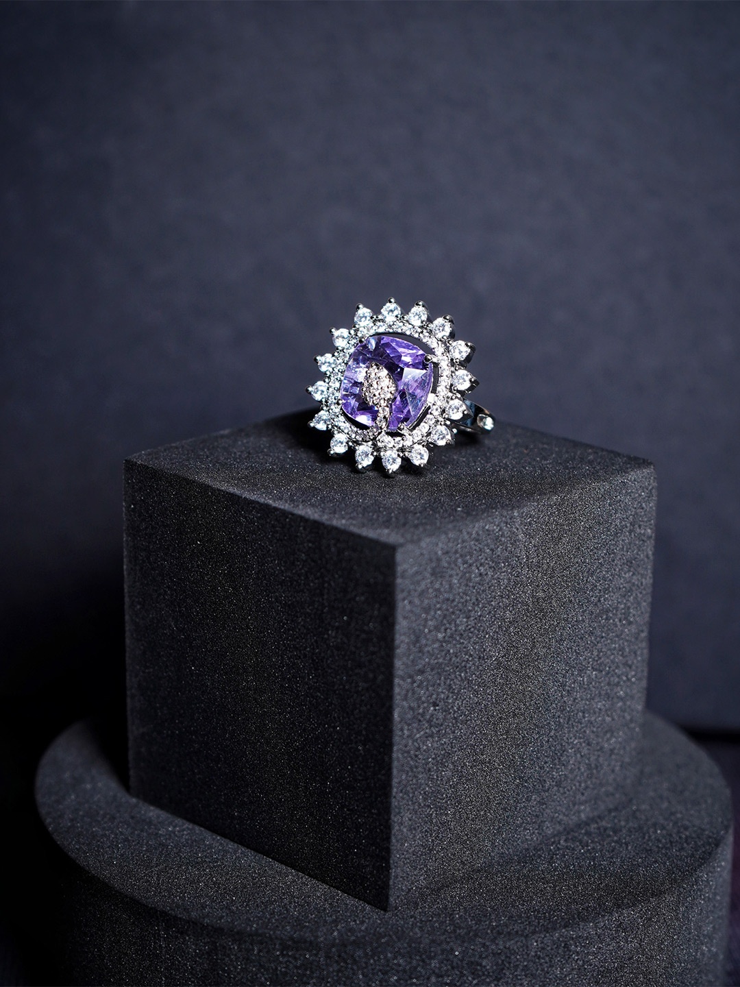 

Chaandi Rivaaz Alora Rhodium-Plated Cubic Zirconia Studded Finger Ring, Silver
