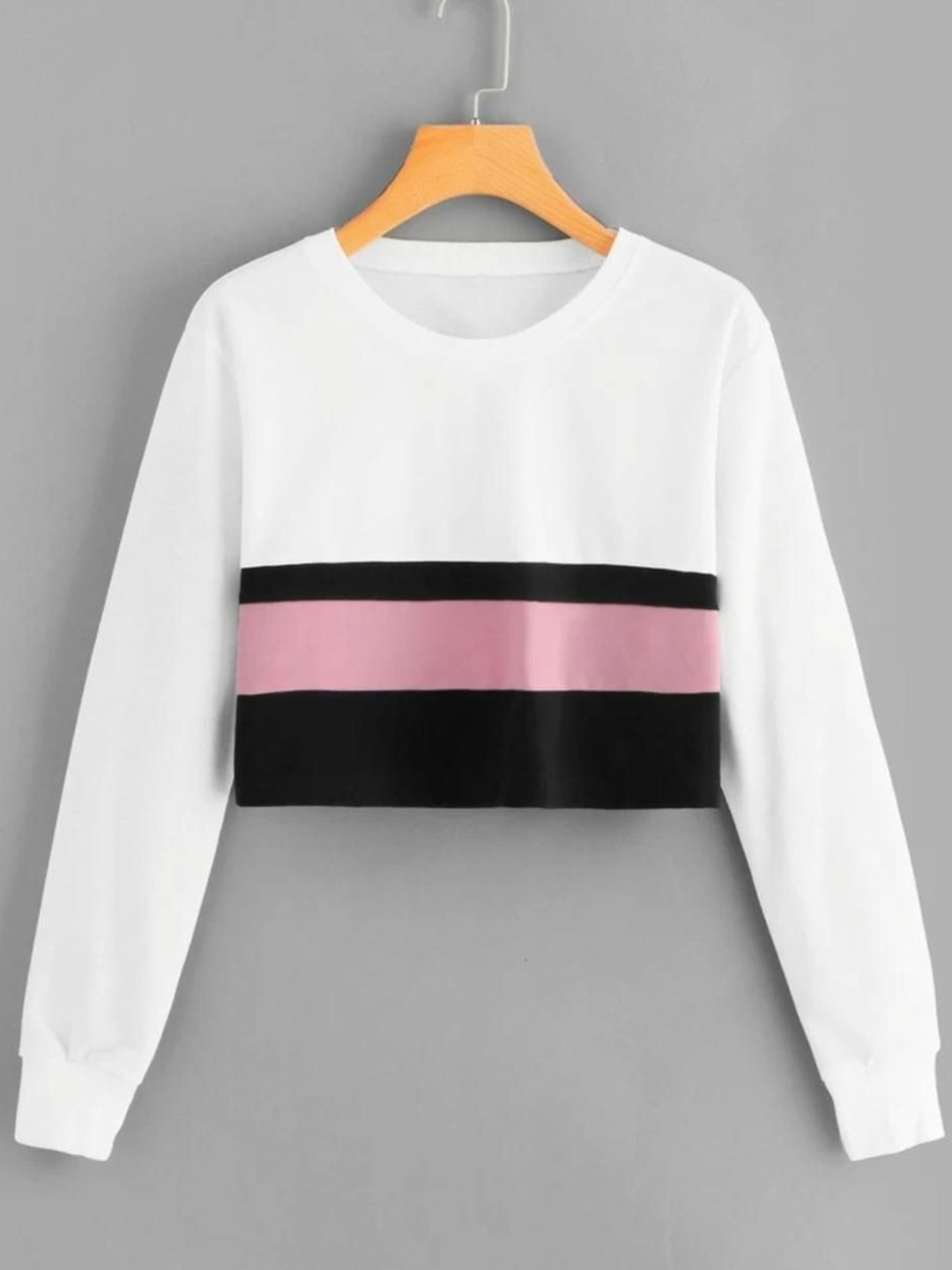 

DressBerry Striped Round Neck Crop Top, White