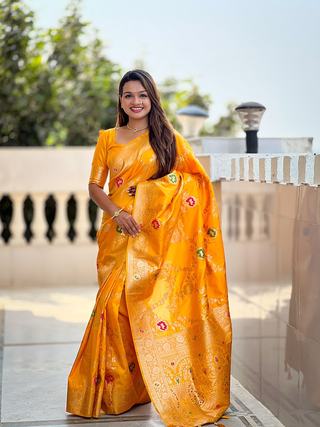 

VISVASTA Ethnic Motifs Zari Banarasi Saree, Orange