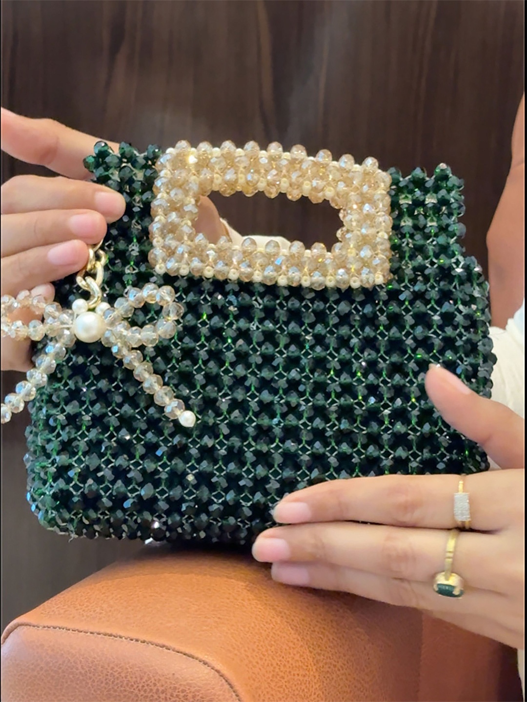 

Chiaro Bow Embellished Purse With Cut Out Handle, Green