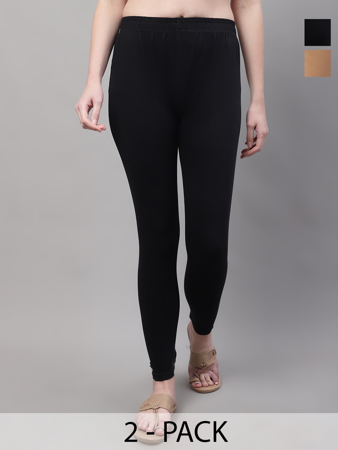 

Valles365 by S.C. Pack Of 2 Women Cotton Churidar Length Leggings, Black