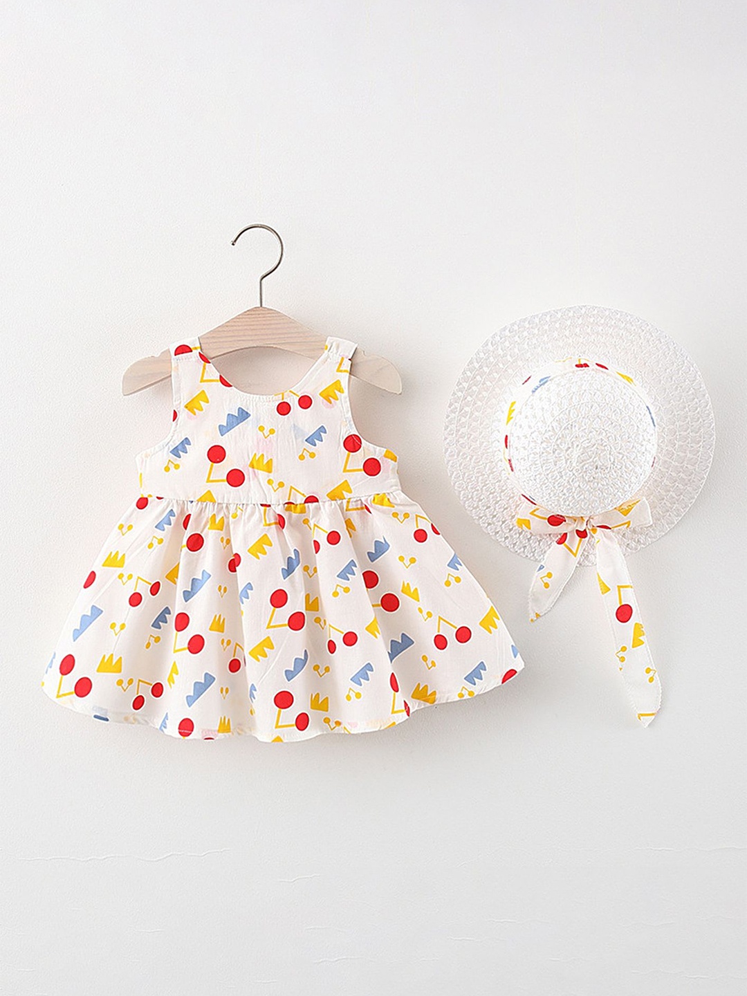 

Lulu & Sky Girls Abstract Print Round Neck Fit & Flare Dress, Beige