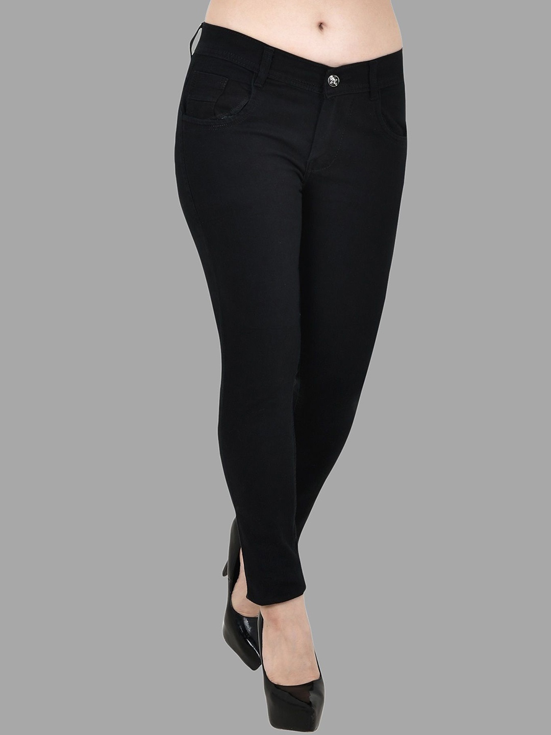 

LINARIA Women Classic Slim Fit No Fade Clean Look Dark Shade Jeans, Black