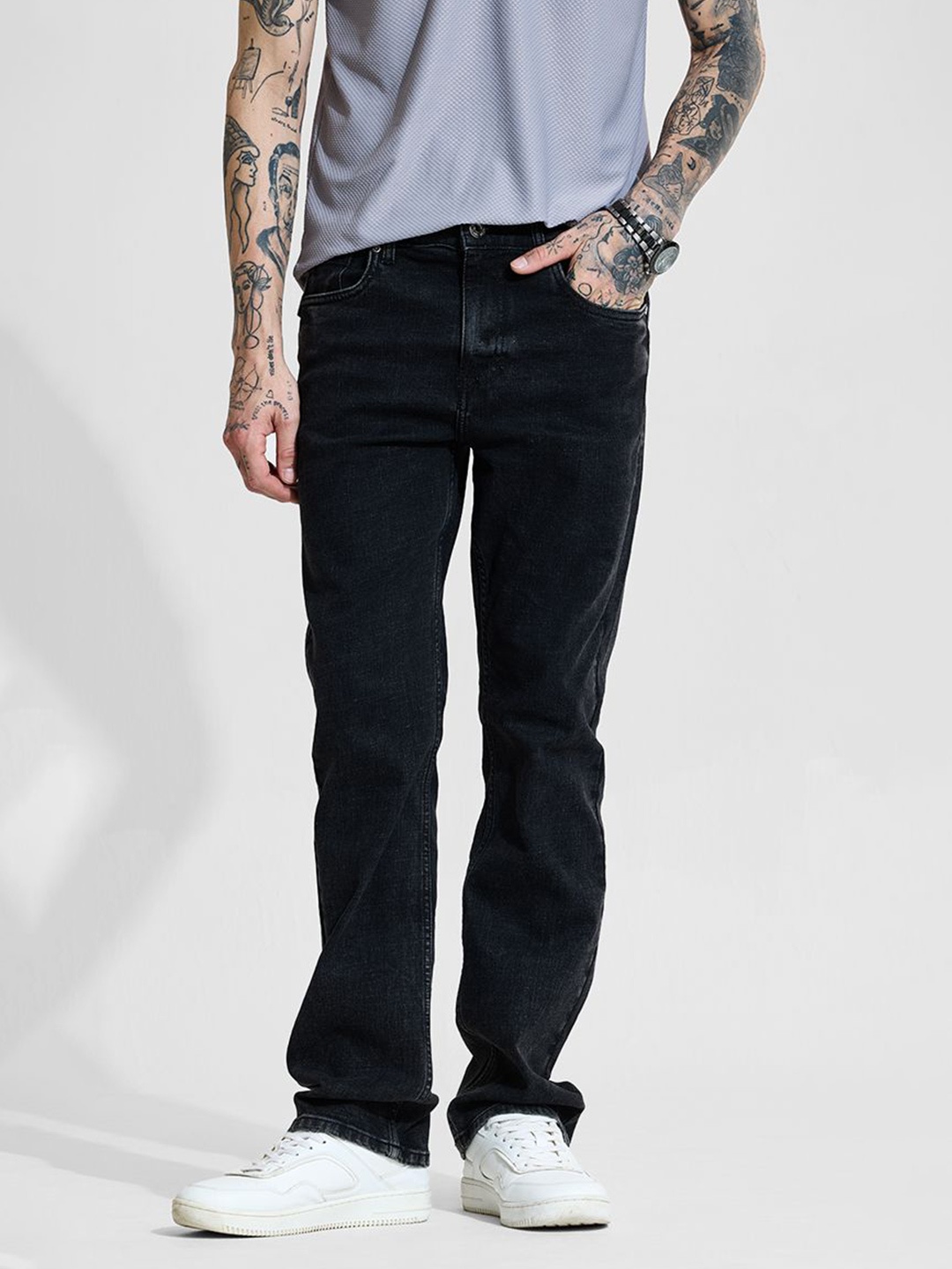 

Snitch Men Straight Fit Stretchable Jeans, Black