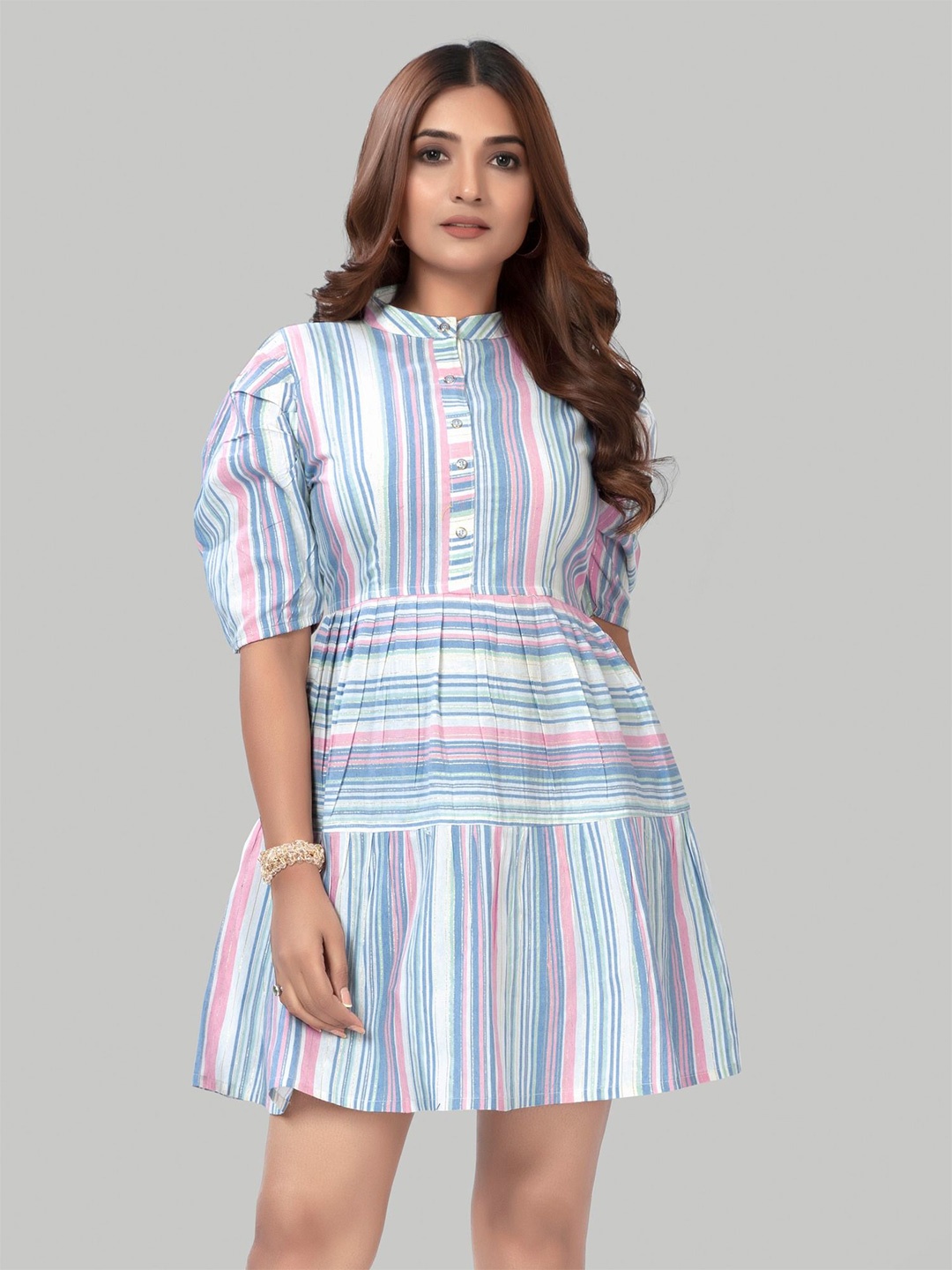 

ZELZIS Women Stripe Fit & Flare Party Wear Cotton Dress, Blue
