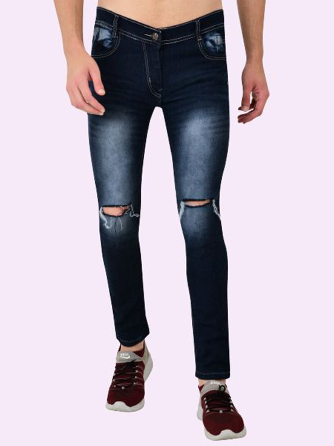 

LINARIA Men Classic Slim Fit Slash Knee Heavy Fade Jeans, Blue