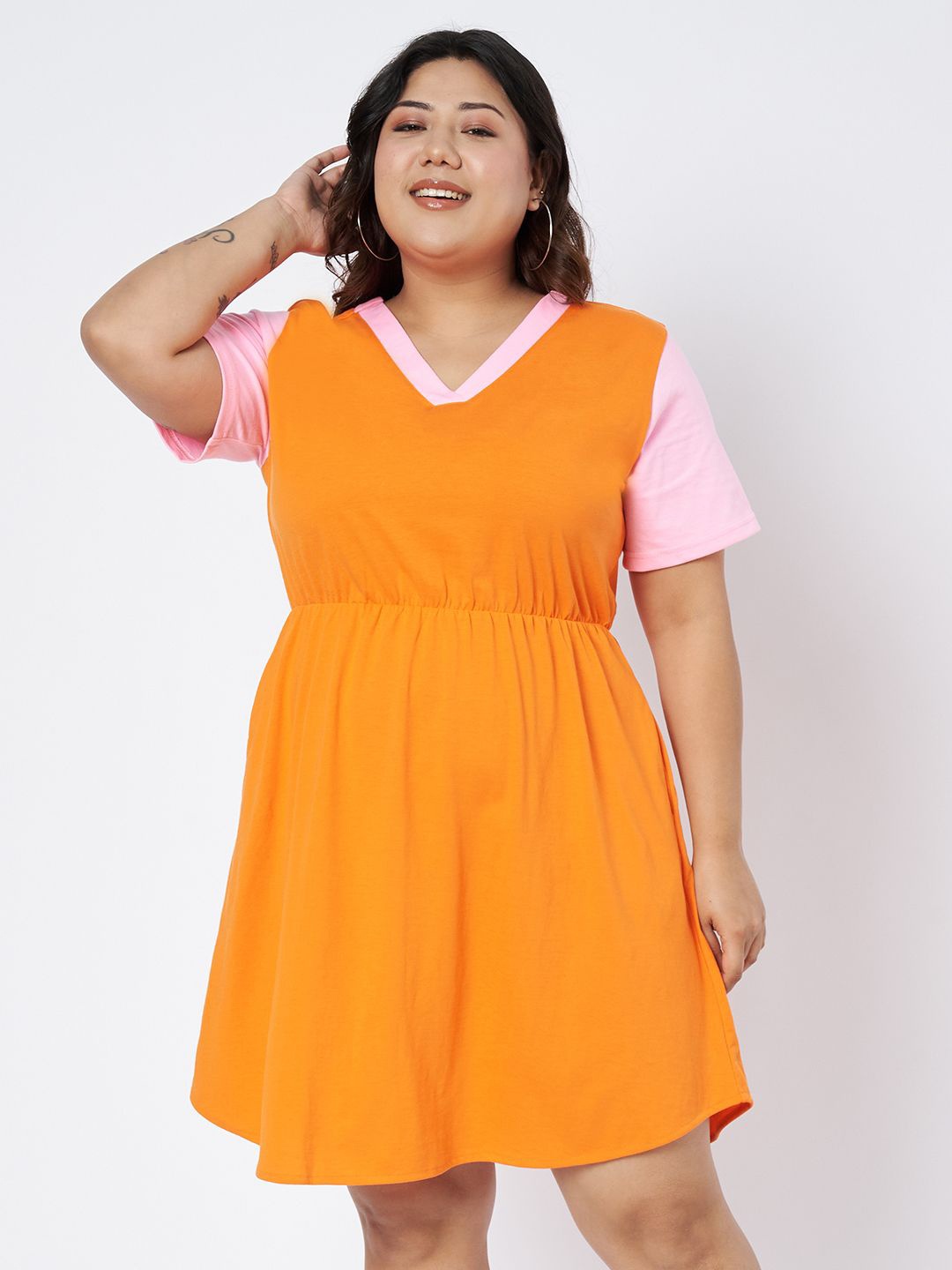 

BRINNS Colourblocked Fit & Flare Dress, Orange