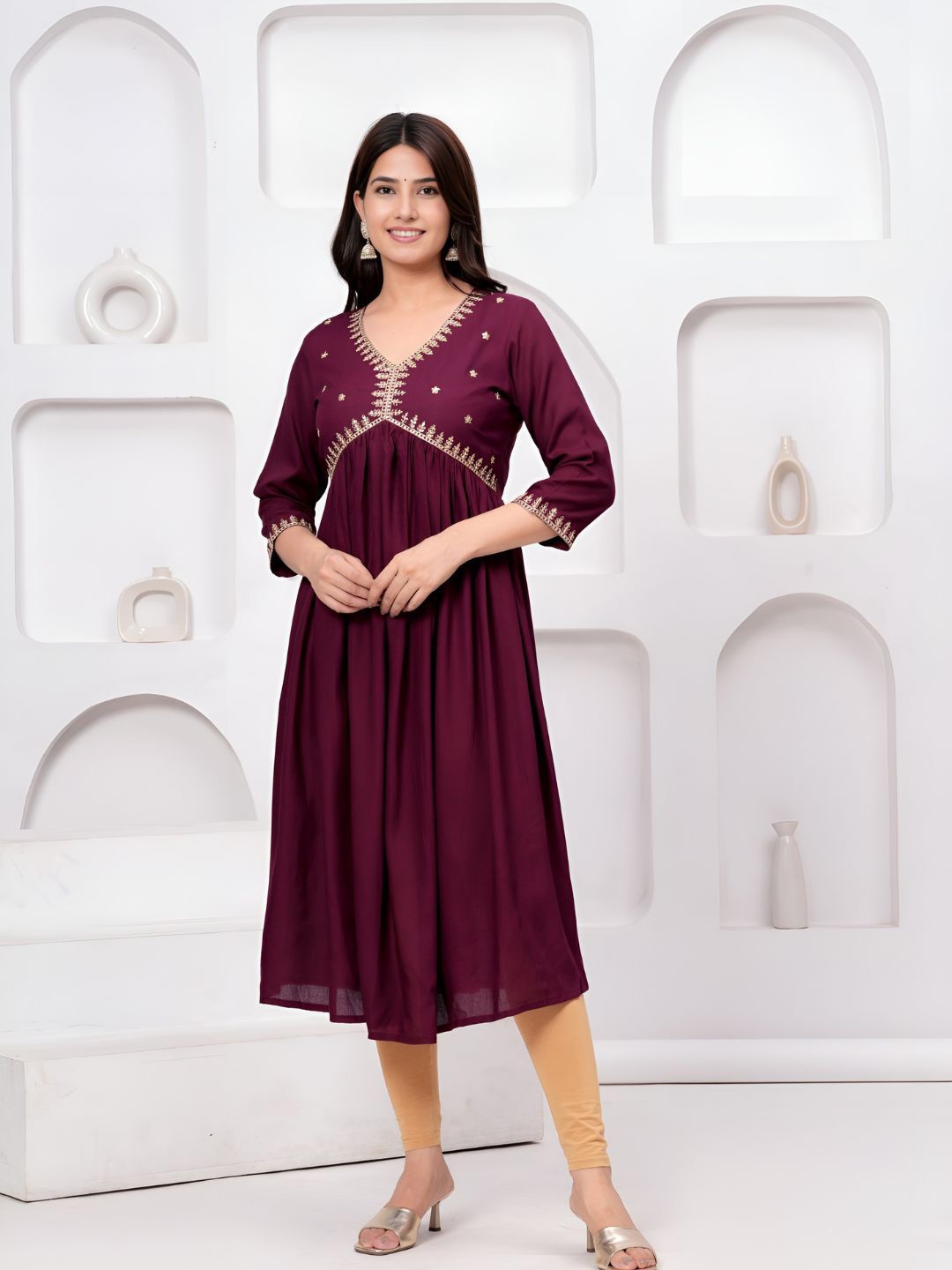 

Shree Infinity Export Women Ethnic Motifs Embroidered Sequinned Anarkali Kurta, Maroon