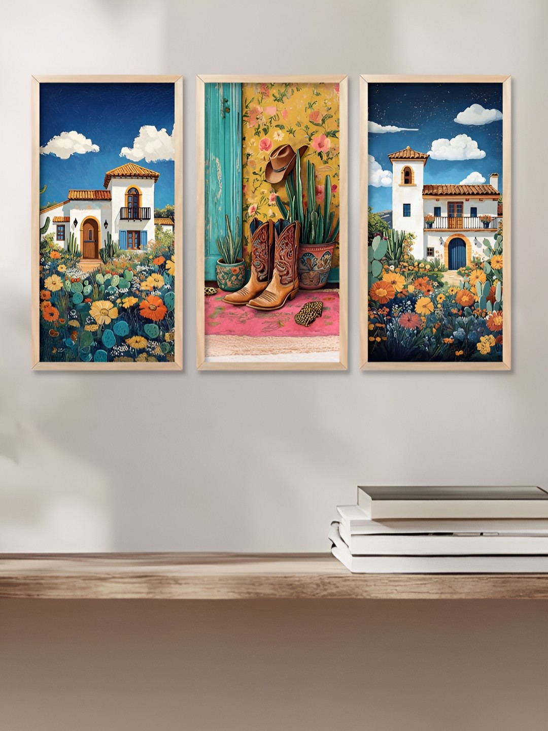 

Kotart Blue & White 3 Pieces Floral and Botanical Wooden Wall Paintings