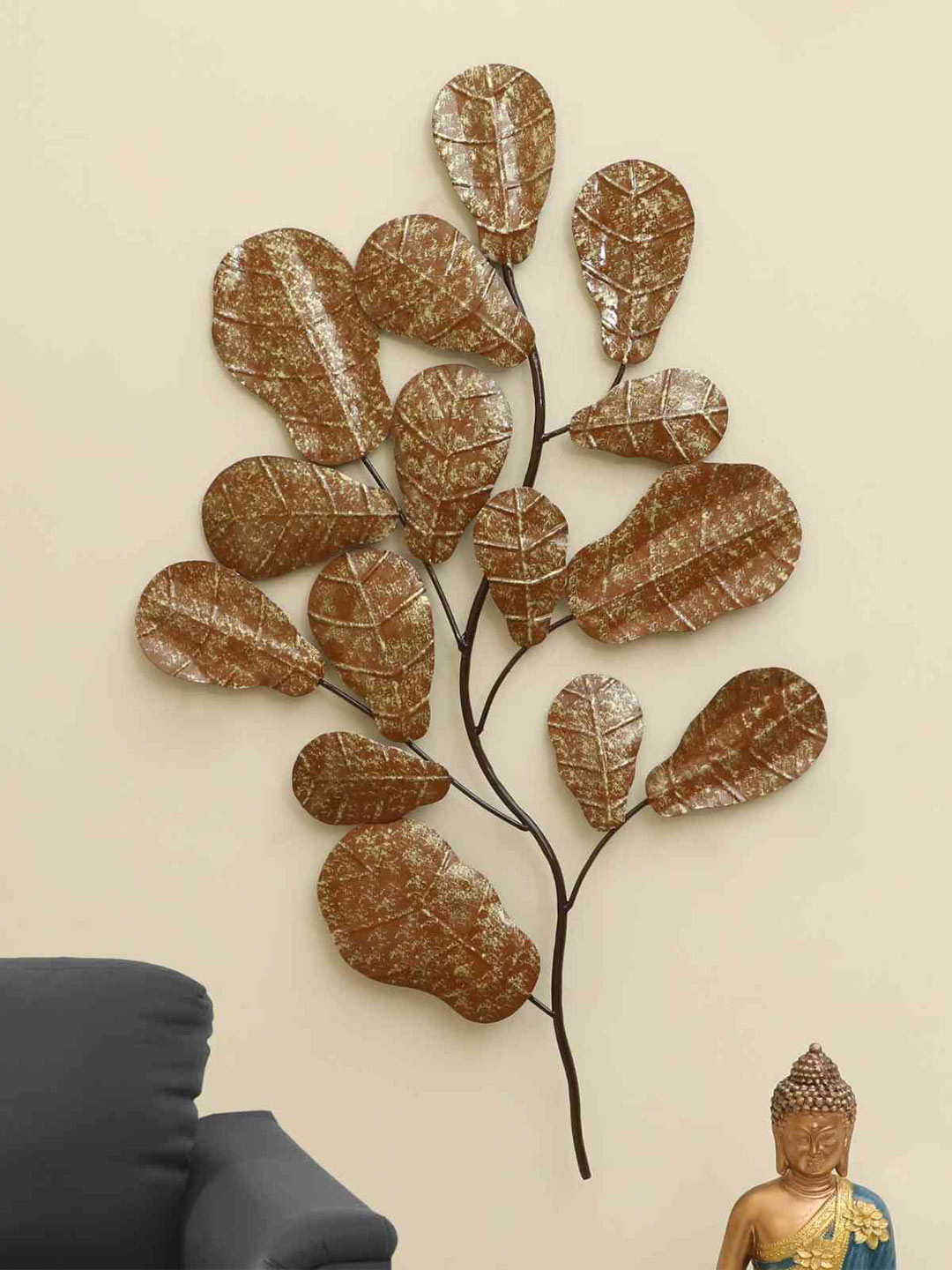 

vedas Mystical India Brown & Black W-Laya Leaf Metal Wall Decor