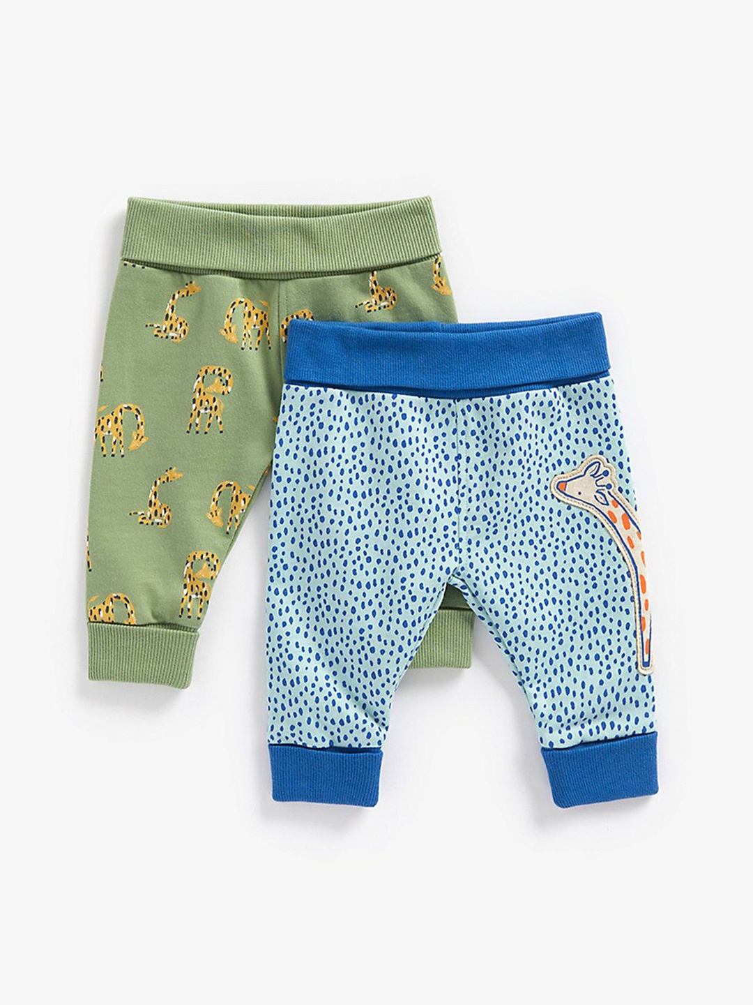 

mothercare Boys Pack of 2 Cotton Animal Printed Joggers Trousers, Green