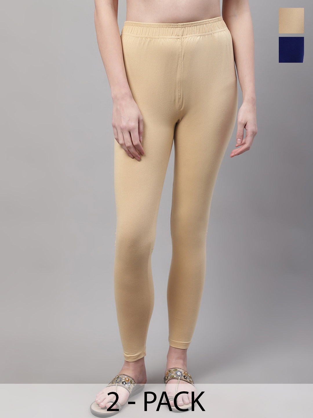 

Valles365 by S.C. Pack Of 2 Cotton Ankle-Length Plus Leggings, Beige