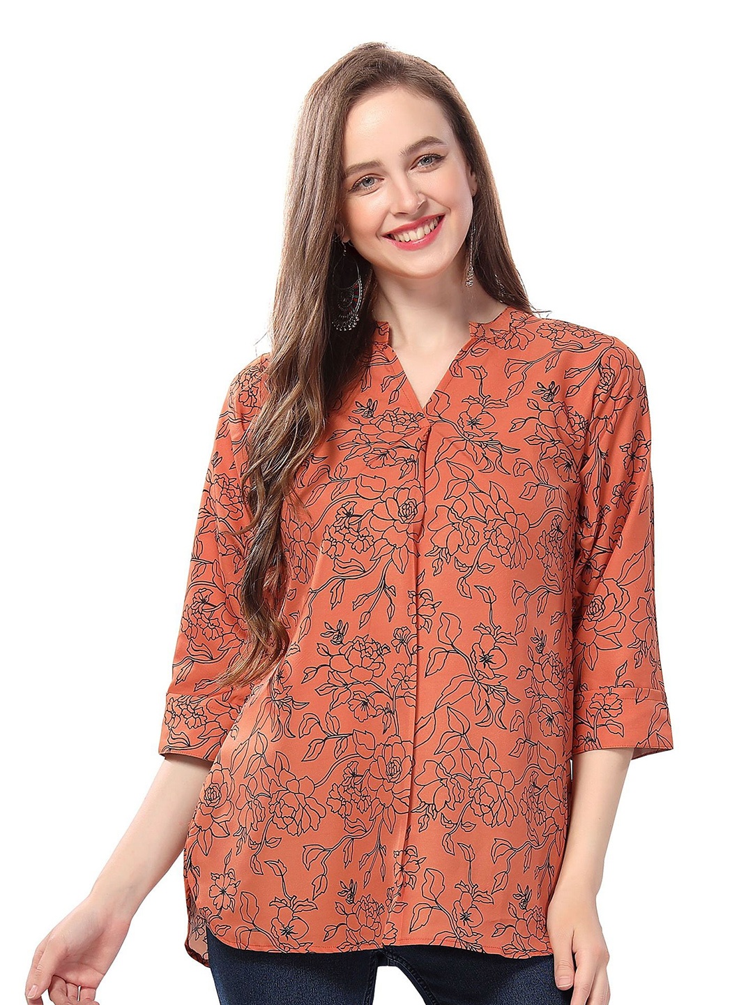 

Meher Impex Women Printed Mandarin Collar Top, Rust