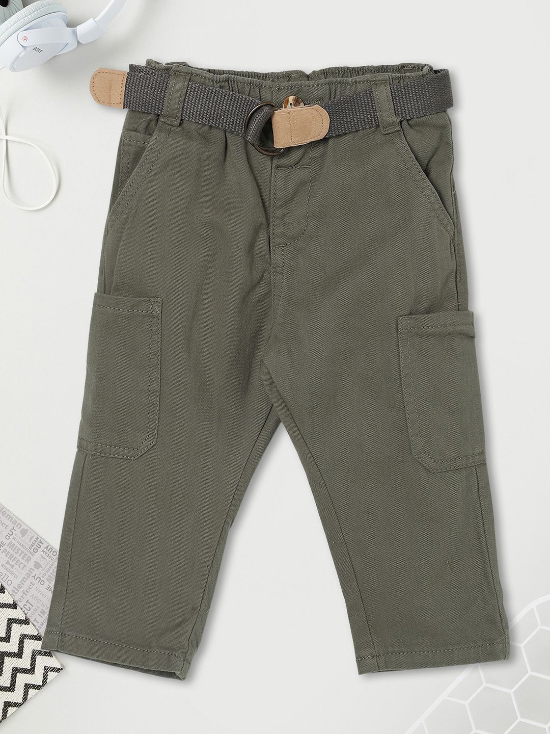 

max Boys Cotton Regular Fit Mid-Rise Cargos Trousers, Green
